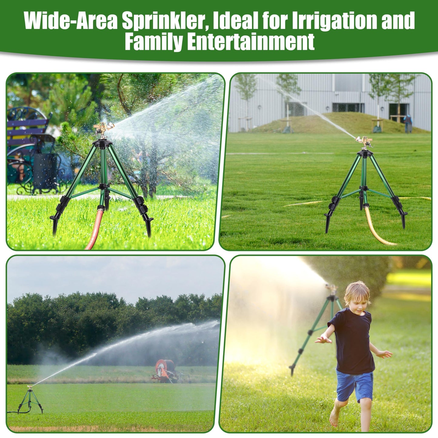 lxjnfac Sprinklers for Yard,Heavy-Duty Impact Sprinkler on Ground Plug Tripod Base, 360 Degree, 0-43 Feet Large Area Coverage Yard Sprinklers, Adjustable Height 16-37” Water Sprinkler for Lawn