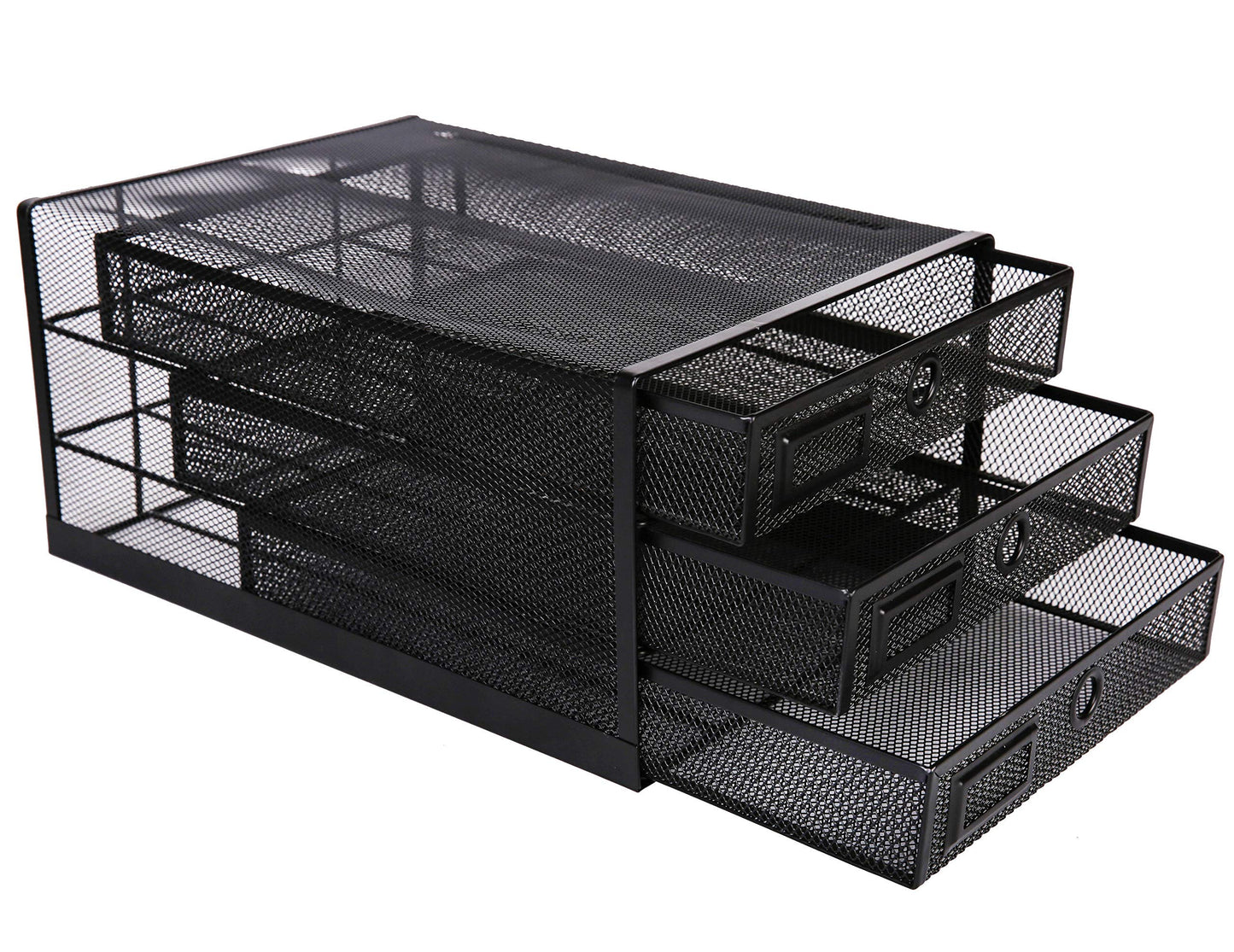 Annova Desk Organizer Wire Mesh 3 Tier Sliding Drawers Paper Sorter/Multifunctional/Premium Solid Construction for Letters, Documents, Mail, Files, Paper, Kids' Art Supplies … (black)