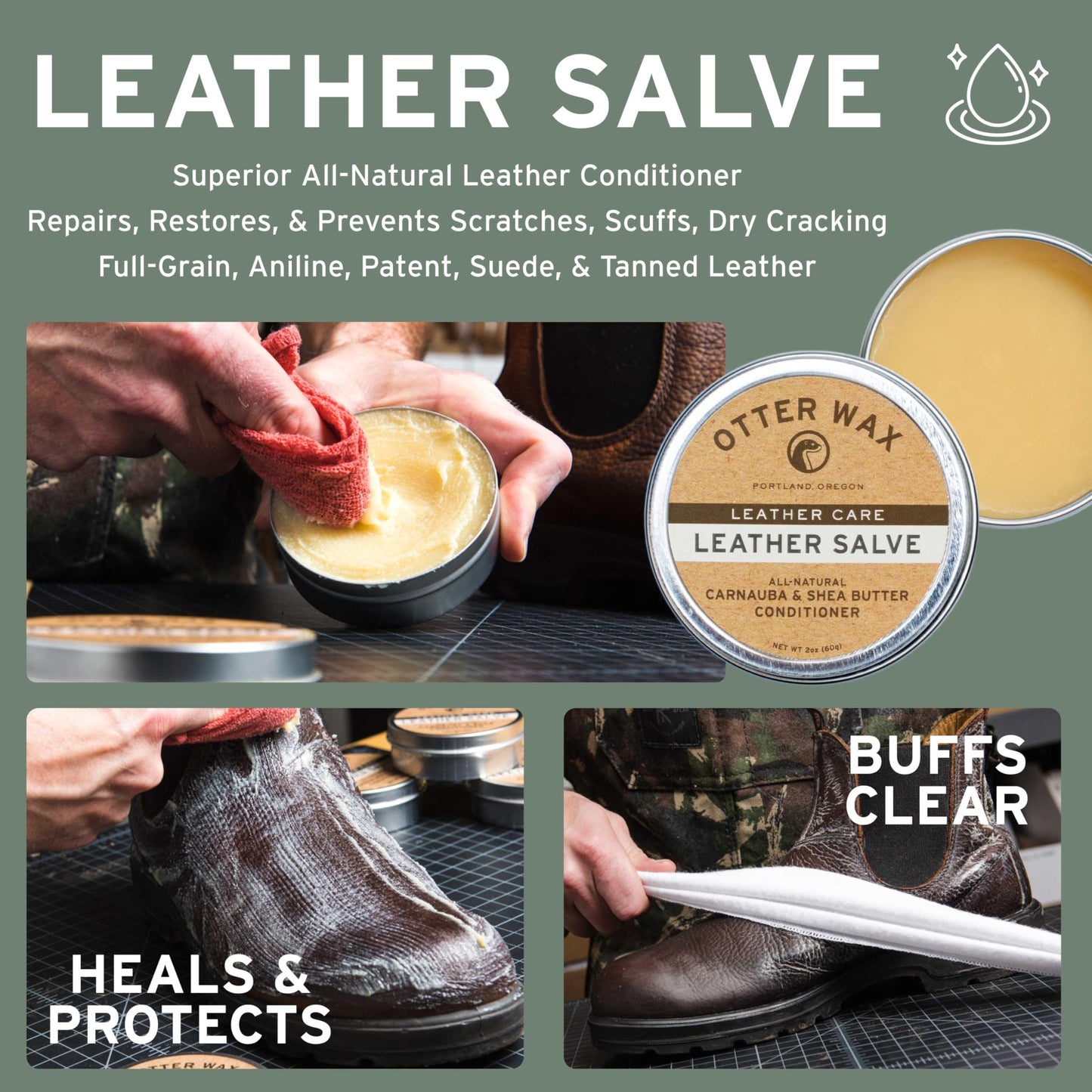 Otter Wax Leather Care Kit, Saddle Soap, Conditioning Salve, Boot Wax, Restoring Oil, Complete Shoe and Boot Care Set for Leather