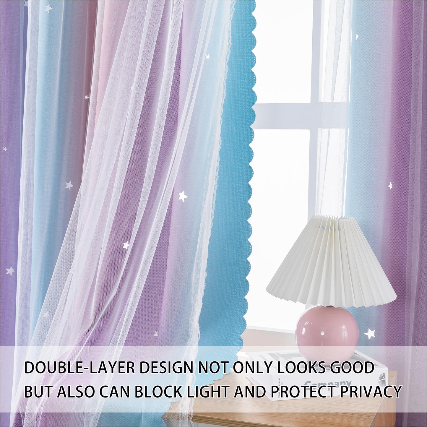 XiDi Blackout Rainbow Curtains 2 Panels for Girls Kids Bedroom Nursery Living Room Decor Rideaux Occultants Drapery with Eyelet for Windows W34xL63 Inch Wall Decals
