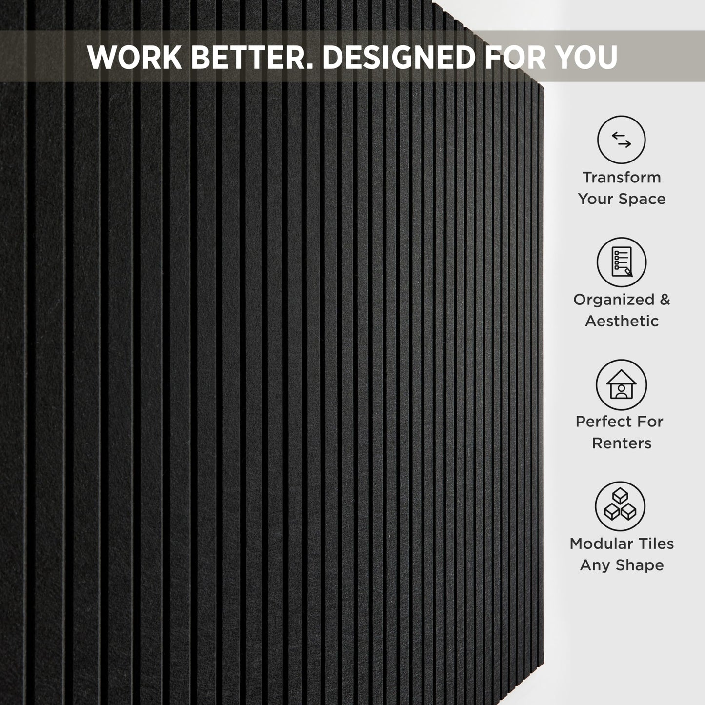 VIVELDA Large Cork Boards for Walls Black Felt Board Alternative - Slat Wall Paneling, Felt Bulletin Board Tiles for Office Decor, Push pin Board Office Wall Organizer -12-Pack (Black)