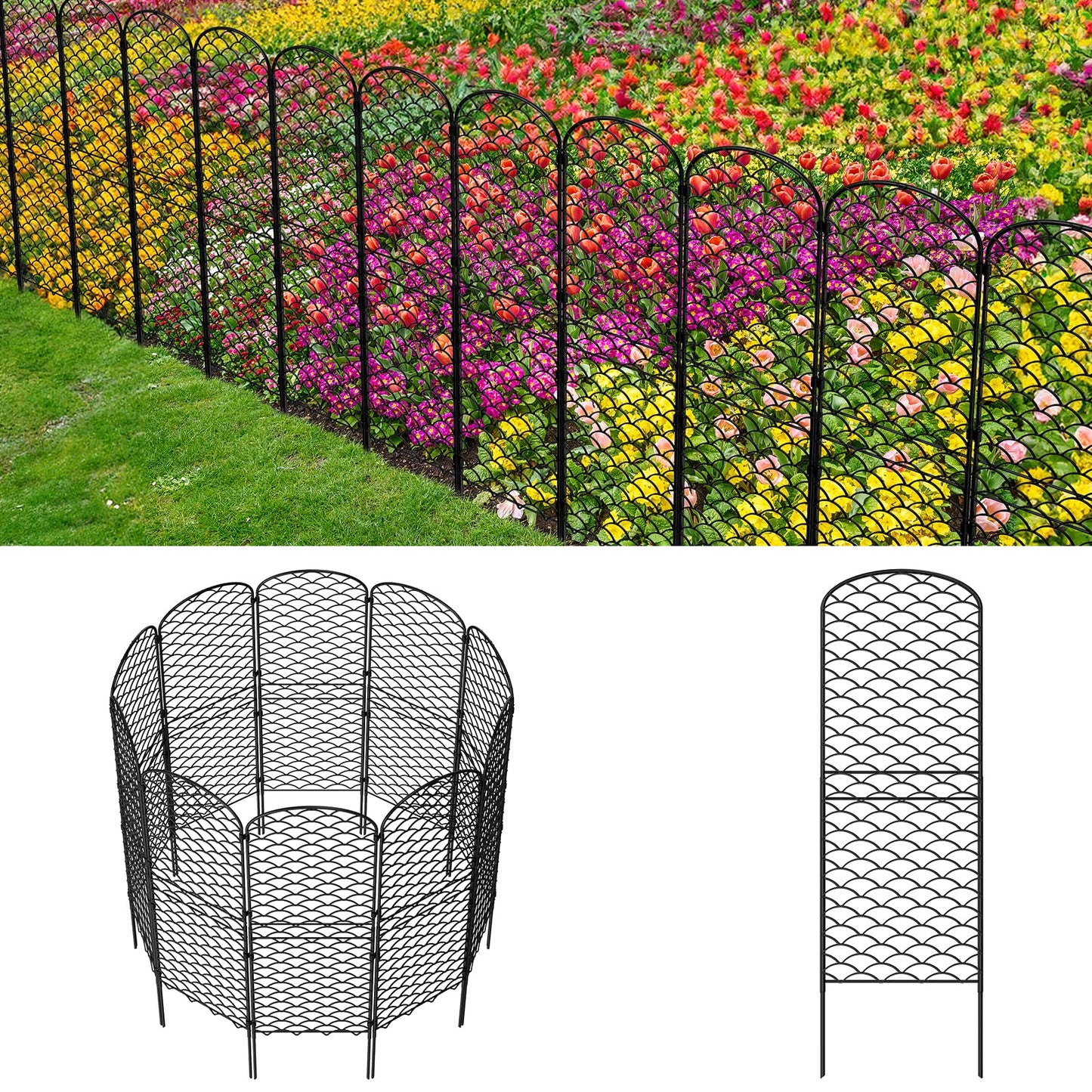 Skcoipsra Decorative Garden Fence 10 Pack, 38in(H) x 10ft(L) Animal Barrier Fence, Rustproof Metal Fencing for Yard, Dog Rabbits Wire Section Garden Edging Border for Yard Patio Garden