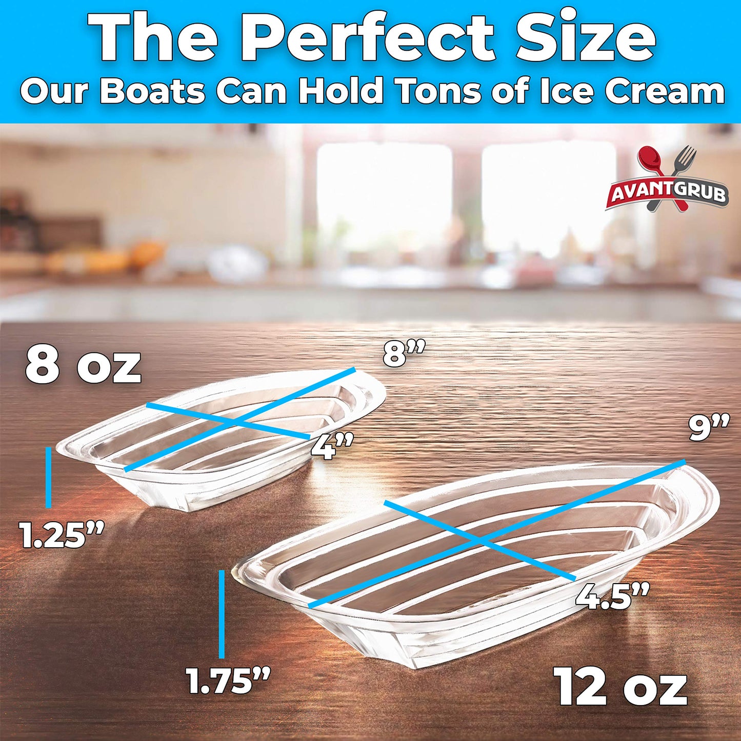 Super Fun Recyclable Banana Split Boats 50 Pk. Best Long Bowls 350ml Disposable Ice Cream Sunday Plastic Cups Perfect for a Social Birthday Party or Kids Large