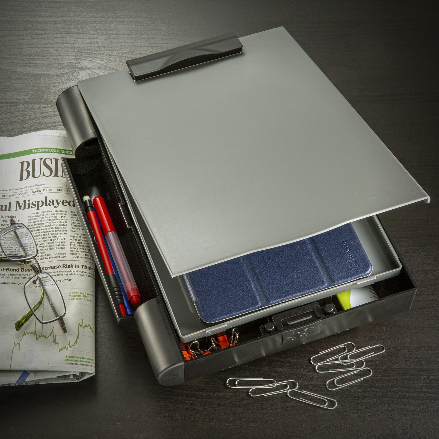 Officemate Recycled Double Storage Clipboard/Forms Holder, Plastic, Gray/Black (83357)