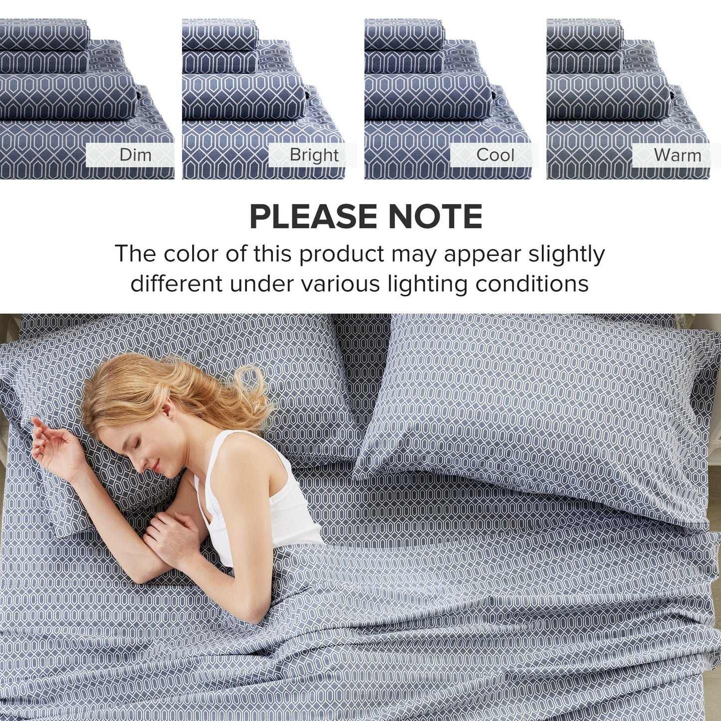 Comfort Spaces 100% Cotton Sheets Full, Breathable, Naturally Cool Cotton Sheets, Soft Cotton Bed Sheets with 14" Elastic Pocket Fits up to 16" Mattress, All Seasons Sheet Set, Diamond Blue 4 Piece