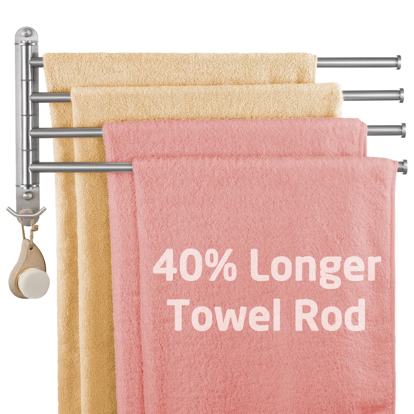 KES Swivel Towel Bar 19.5" Extra Long, 4-Arm Swing Out Towel Rack for Bathroom Wall, Hand Towel Holder for Multiple Towels, SUS304 Stainless Steel Brushed Finish, A2103S4L50-2