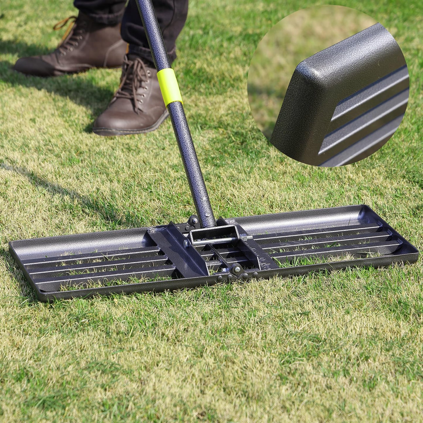 Big Lawn Leveling Rake, Heavy Duty Levelawn Tool for Garden Level Soil or Dirt Ground Surfaces Easily, 30” x 10” Ground Plate, Steel Handle Length is 60 inch
