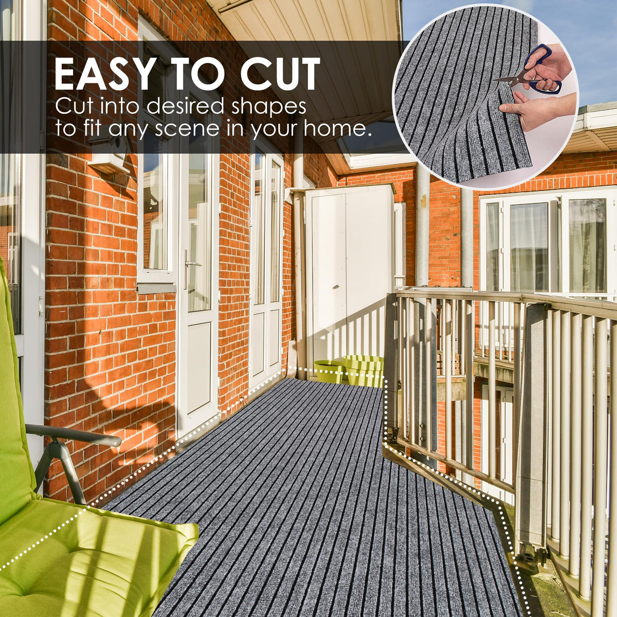 koloko 2ft x 8ft Runner Rug Non-Slip Outdoor Indoor Carpet Runner Custom Size Floor Runners Area Rugs Mat with Rubber Backing for Hallway Entryway Balcony Patio Kitchen Garage Stair Laundry