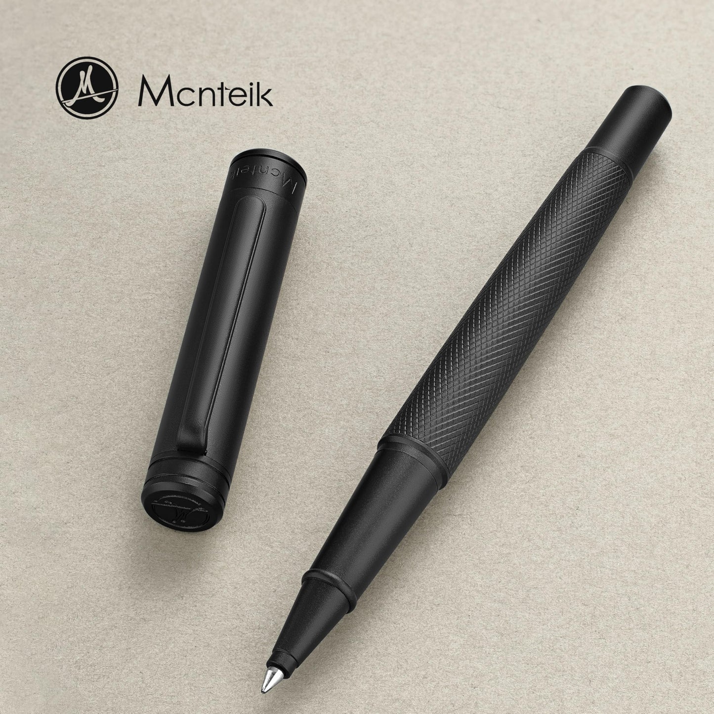 MCNTEIK Luxury Rollerball Pen with Mesh Texture, Schmidt Black Ink Refill, Executive Gift Set for Men&Women, Business Signature Pen, Executive, Office, Nice Fancy Designer Pens, Black