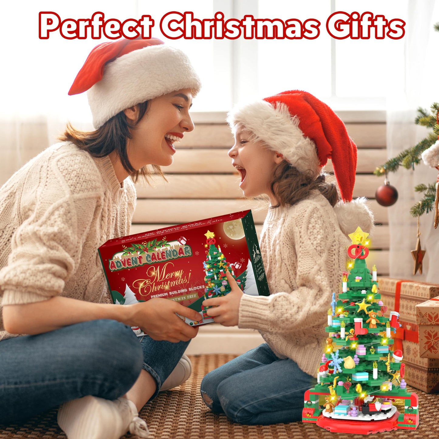 Advent Calendar 2025 Christmas Tree Building Set with LED Light, 24 Days Christmas Countdown Calendar Christmas Tree Building Blocks, Xmas Gifts for Adults Teens Kids