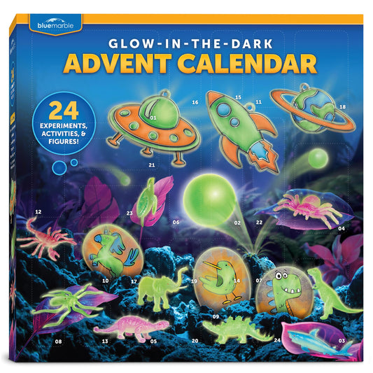 Blue Marble 2025 Glow In The Dark Advent Calendar – Christmas Countdown Calendar with 24 Science Activities, Experiments & Animal Figures | Fun & Educational Kids Advent Calendar