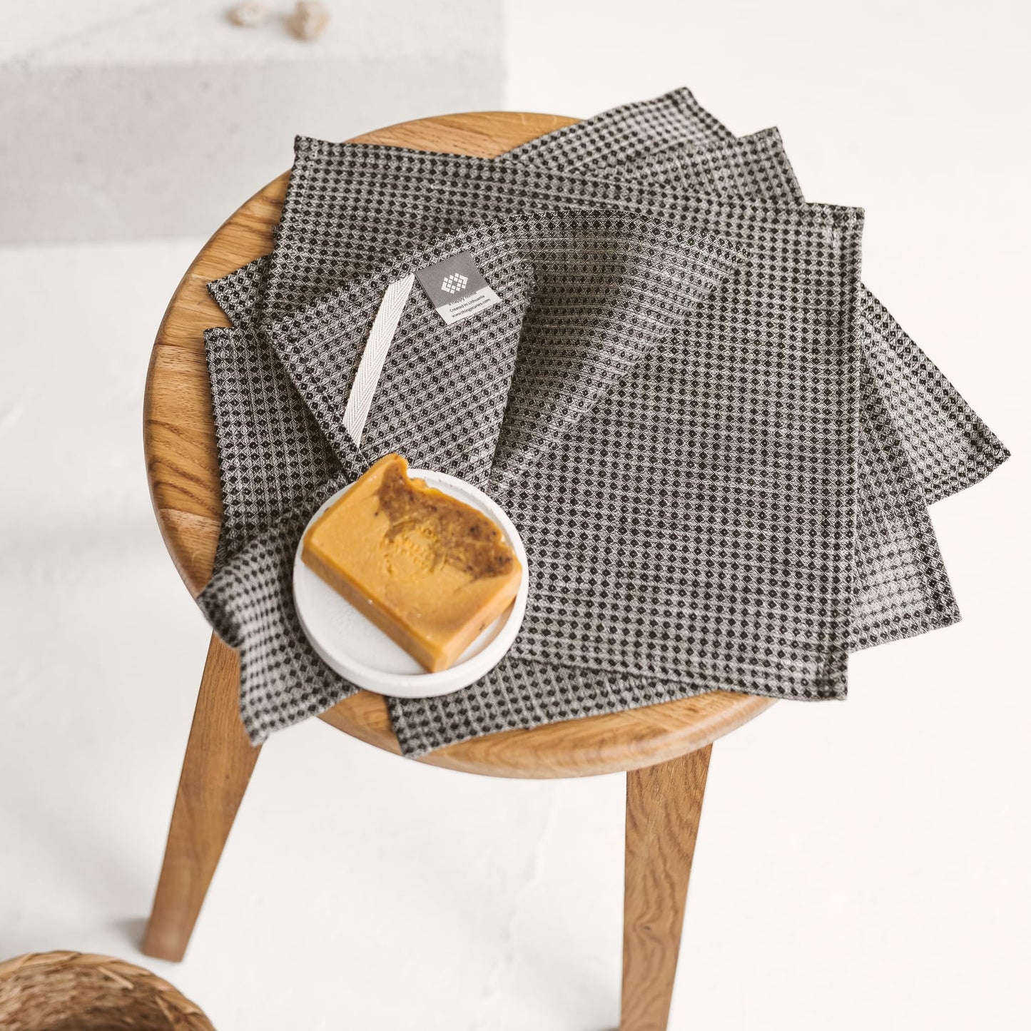 100% Linen Exfoliating Face Cloth - 4-Pack Black-Natural Linen Flax 10x10-inch Reusable Washcloths - Waffle Weave Natural Fiber Small Fingertip Towel for Your Hands Face Skin and Body