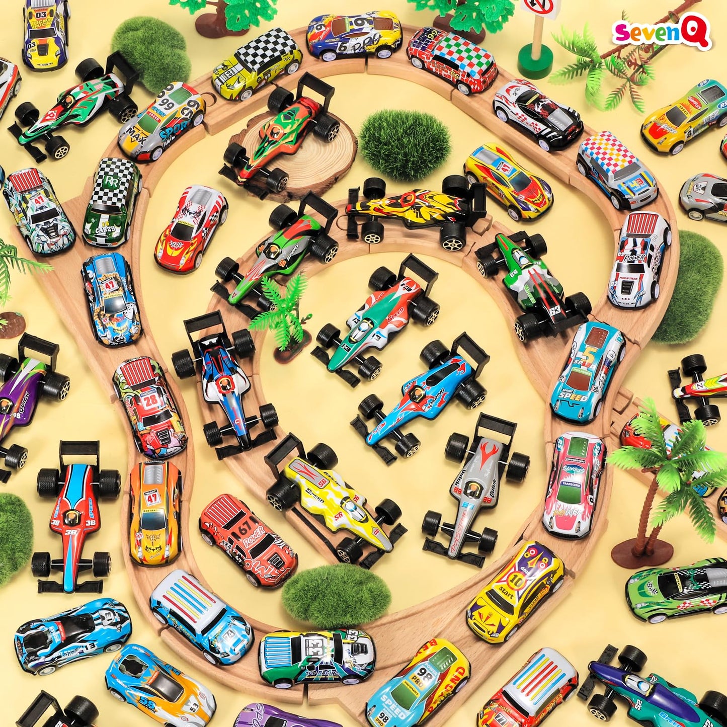 SevenQ Party Favors Toy Cars for Boys with Storage Box, 67Pcs Pull Back Race Cars Bulk, Treasure Box Toys for Classroom Goodie Bag Stocking Stuffers for Kids Toddler Vehicles Mini Fidget Toys
