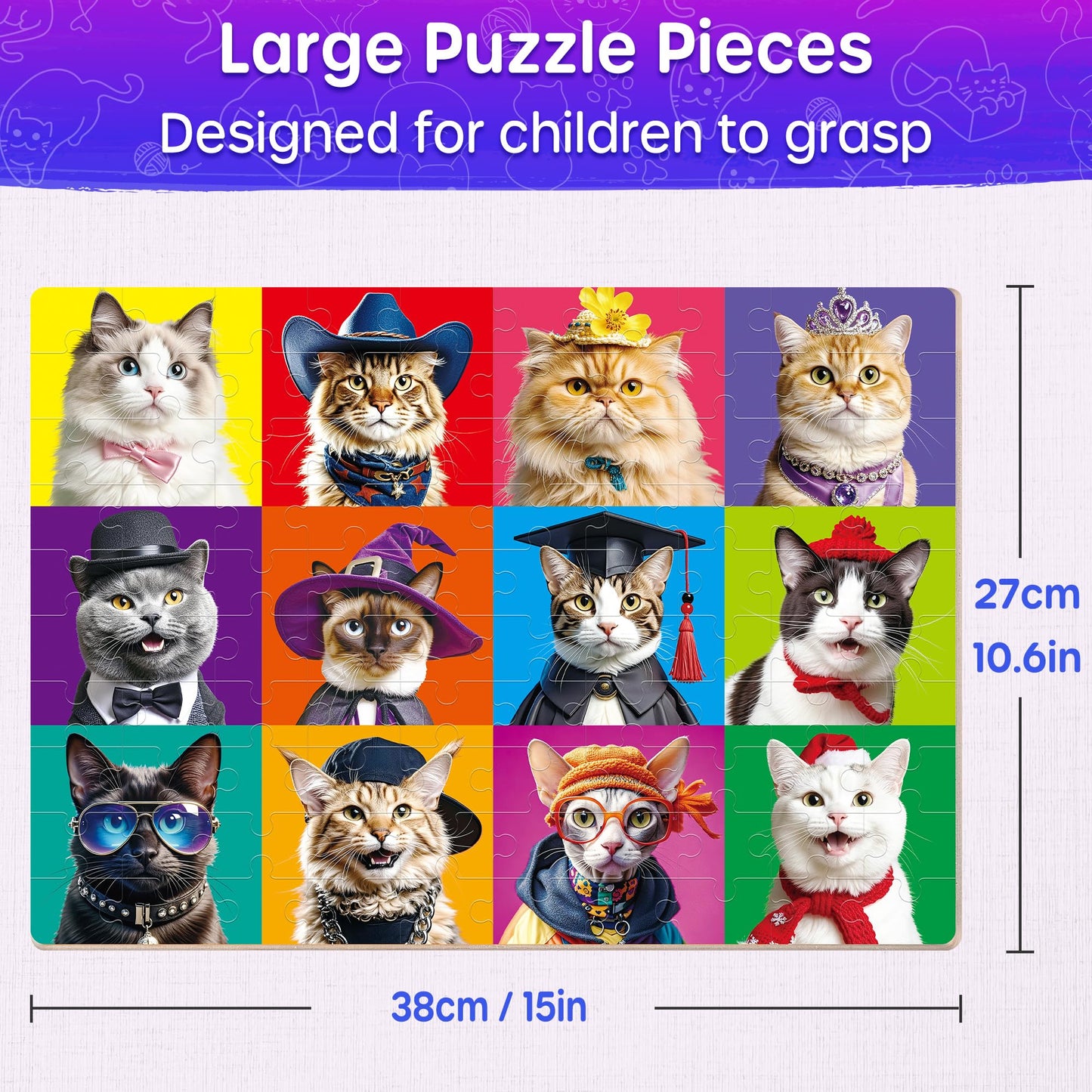 SYNARRY 100 Piece Puzzles for Kids Ages 4-6, Cats Dogs Flowers Donuts Puzzles for Kids Ages 6-8, Large Jigsaw Puzzles for 4-8 Years Old, Educational Toys Gifts for 3-5 5-8 8-10 Years Old Boys Girls