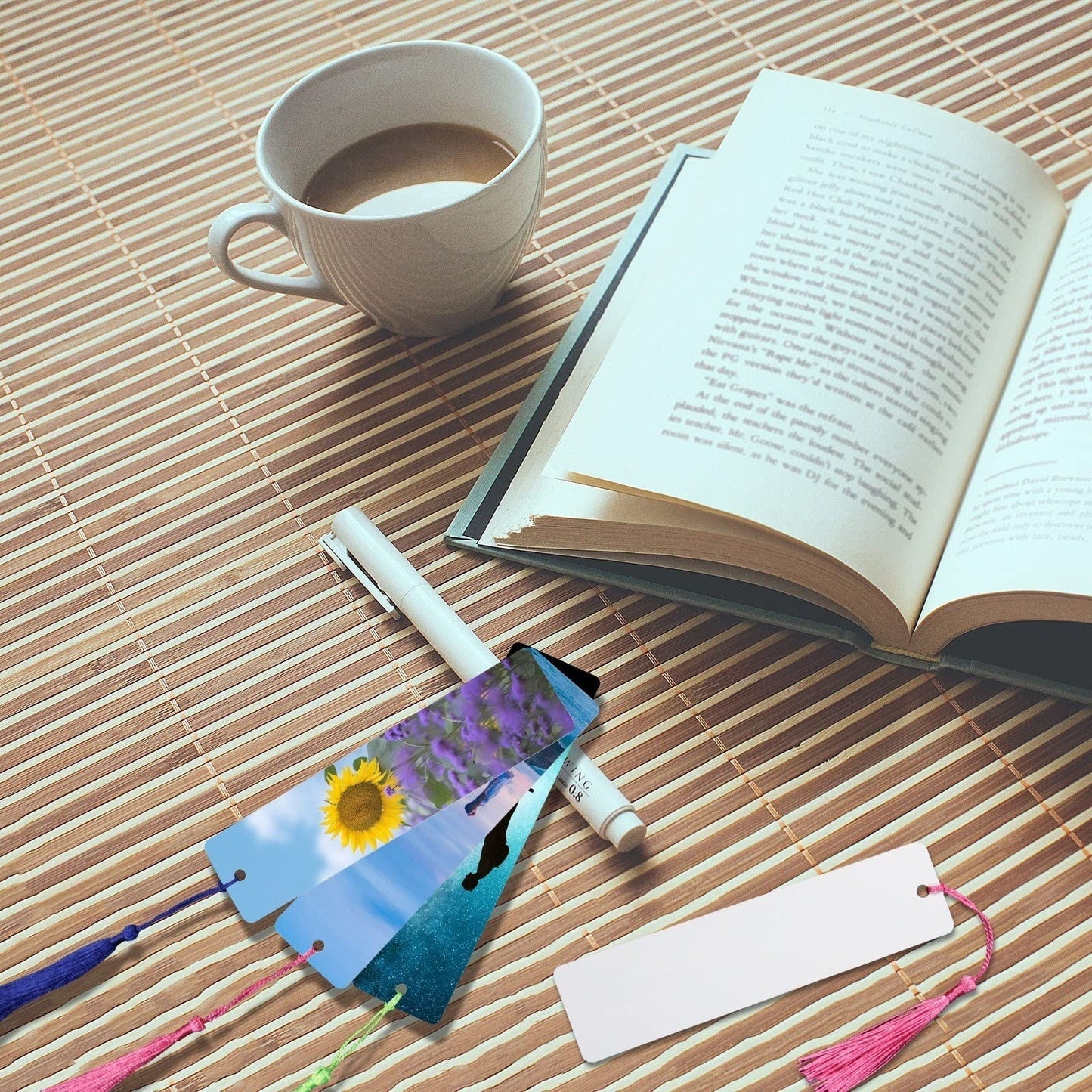50 Pcs Sublimation Bookmark Blank Heat Transfer Aluminum Metal Bookmarks Bulk DIY Bookmarks with Hole and Colorful Tassels for Crafts,Personalized Tassels Blank Bookmark