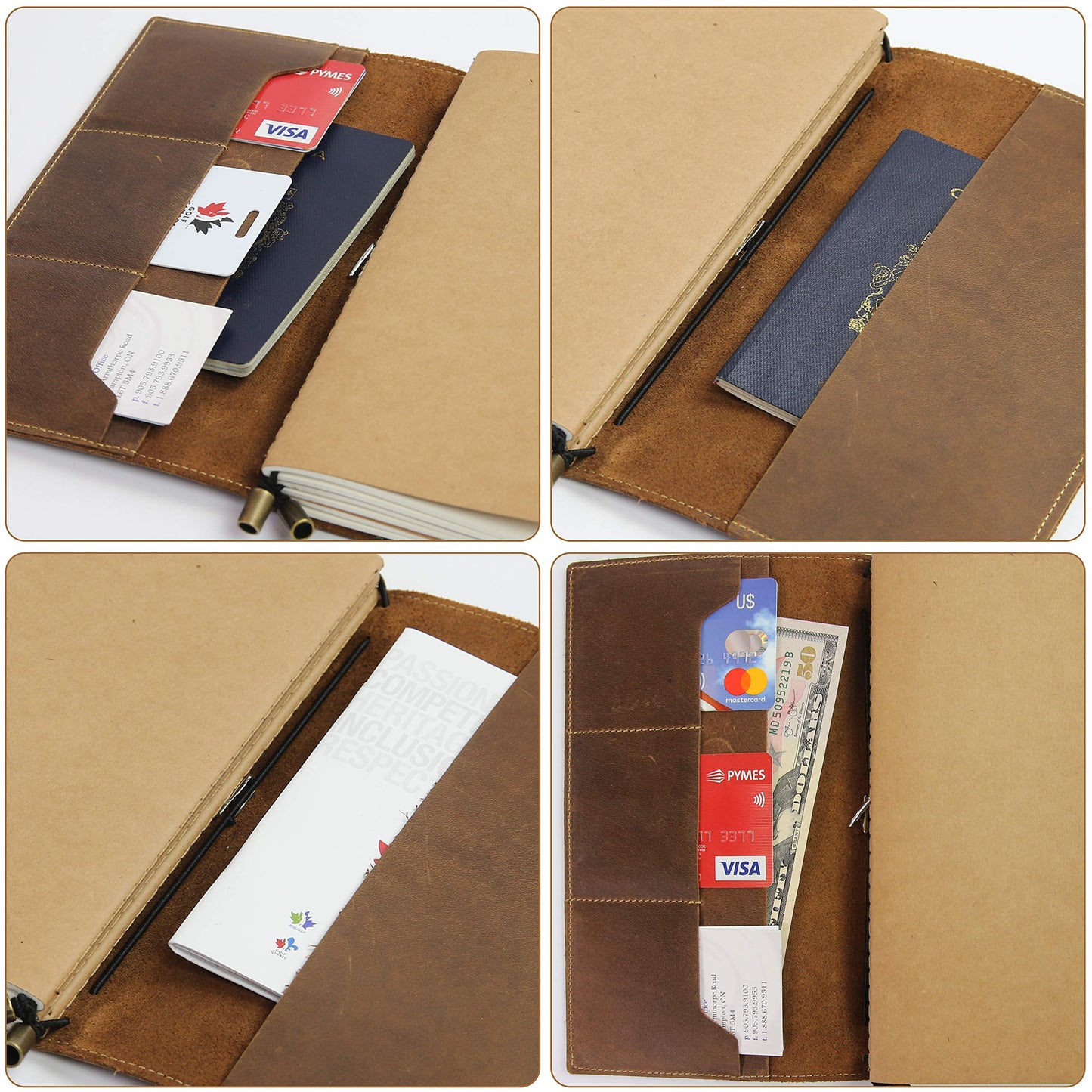 Wanderings Leather Travel Journal with Pockets -4.75" x 8.5" (12 x 22cm) - Refillable Notebook Organizer - Hand-Crafted Genuine Leather Notebook with Pockets for Travelers - Blank Inserts