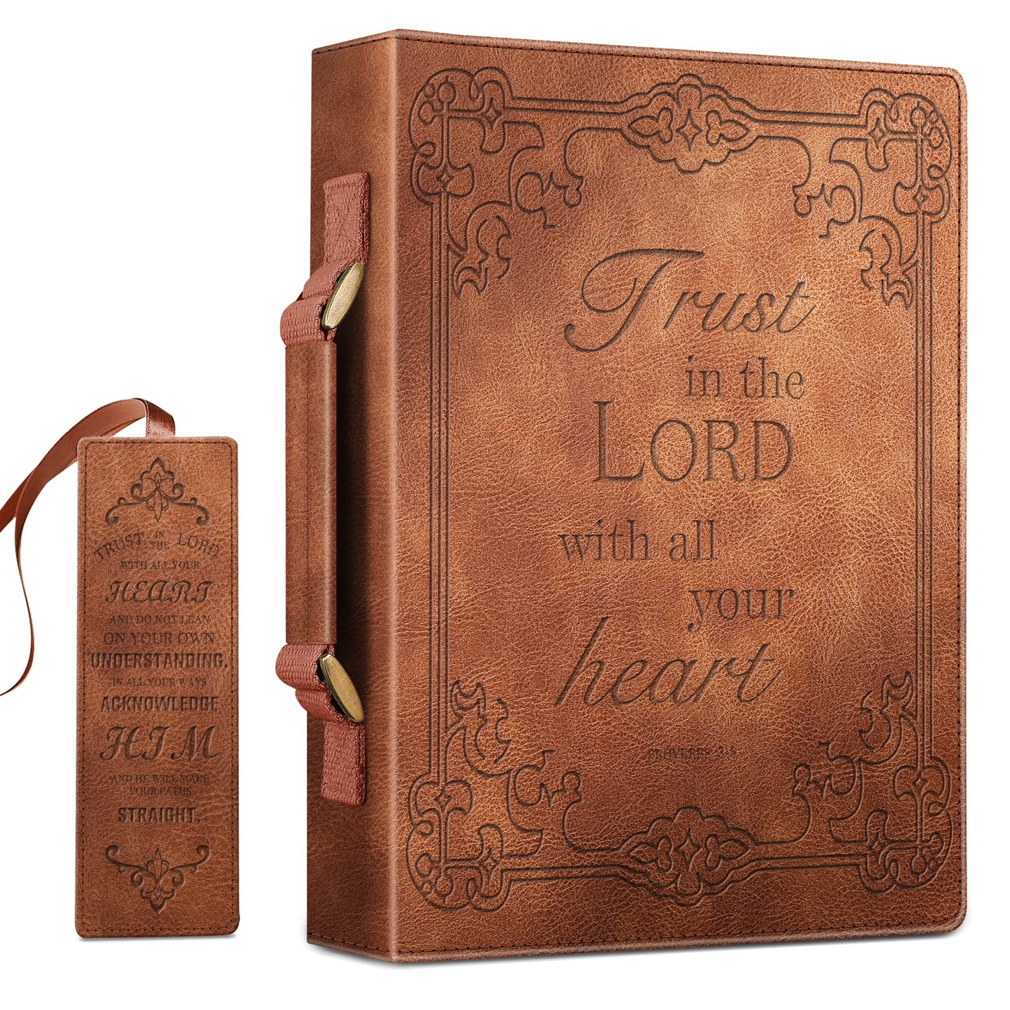 FINPAC Large Classic Bible Cover Vegan Leather Carrying Book Case Church Bag Bible Protective with Handle, Gift for Men, Women, Father, Mother, Friends, Bronze