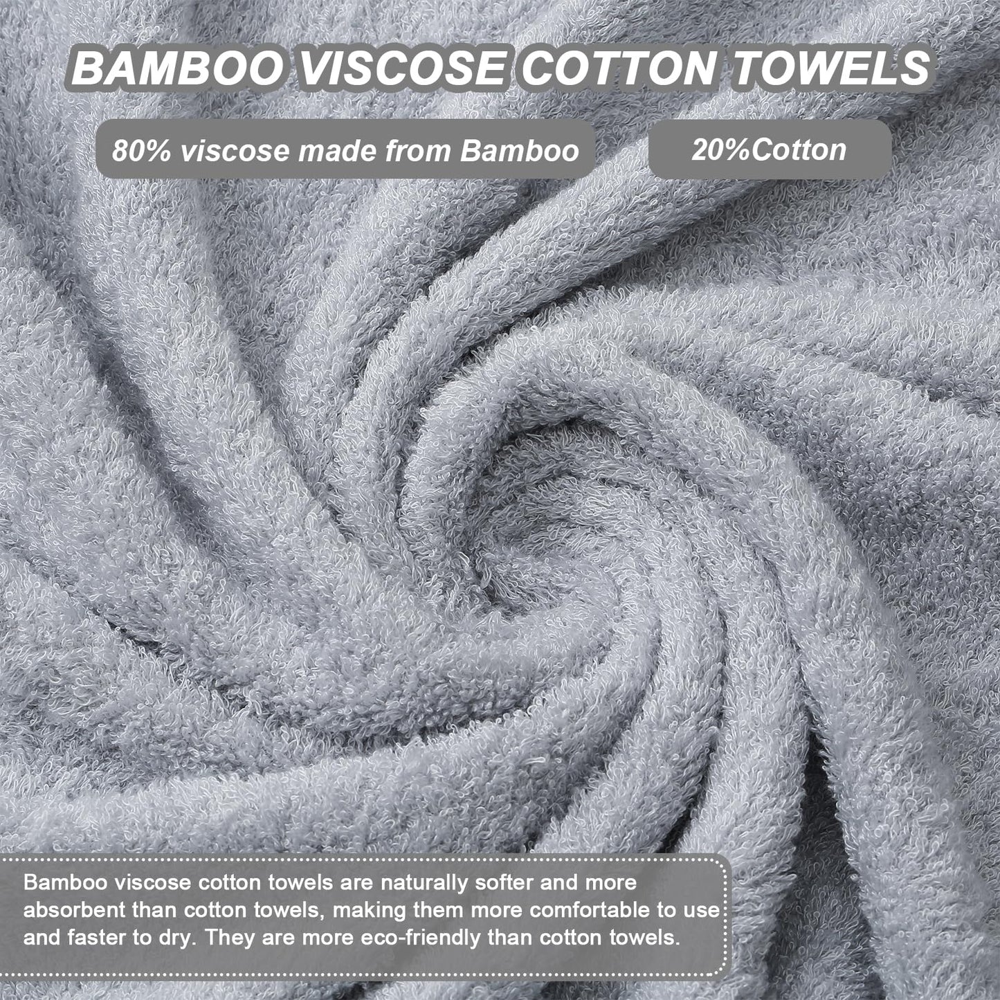 Aibaser Towels- Viscose Made from Bamboo Cotton Bath Towels-27x54inch - Natural, Ultra Absorbent Towels for Bathroom (6 Piece Set)