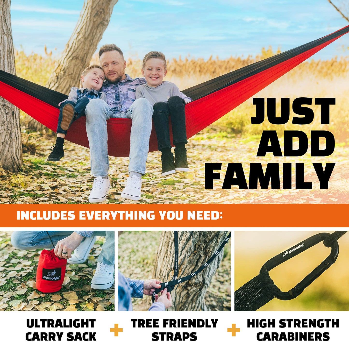MalloMe Camping Hammock with Straps - Portable Outdoor Hammock for Adults, Kids - Double Hamac - 2 Person Hammocks - Tree Hamac Swing with Accessories - Hamock Tent for Travel - Hammocks for Outside