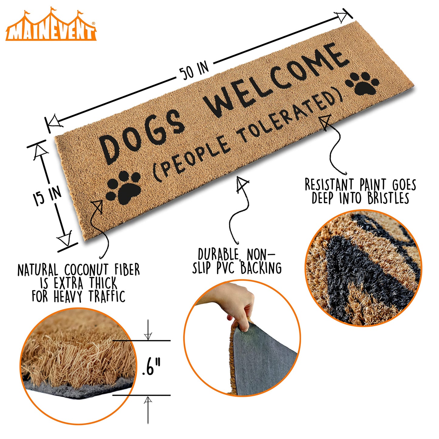 Dogs Welcome People Tolerated Large Door Mat 50x15 Inch, Outdoor Spaces, Dog Welcome Mat, Dogs Entrance Mat, Doggy Welcome Coir Mat, Welcome Mat Dog