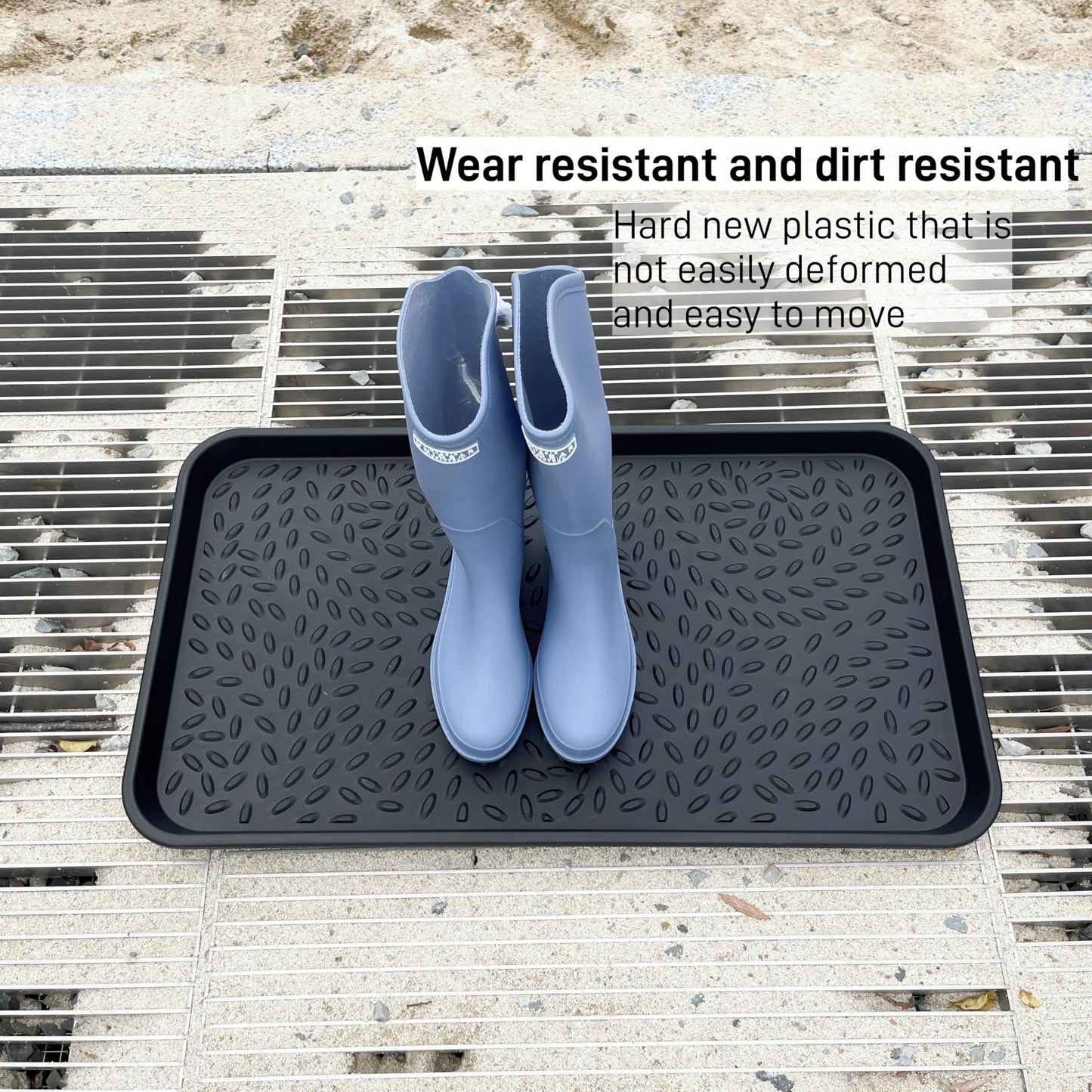 Boot Tray -2 Pack Large and Multifunctional Shoe Tray for Entryway, Stylish Boot Mat for Outdoor/Indoor Use, Durable and Easy to Clean with Boot Scraper Design, 27.95 x 15.8 x 1.2 Inches (Black)