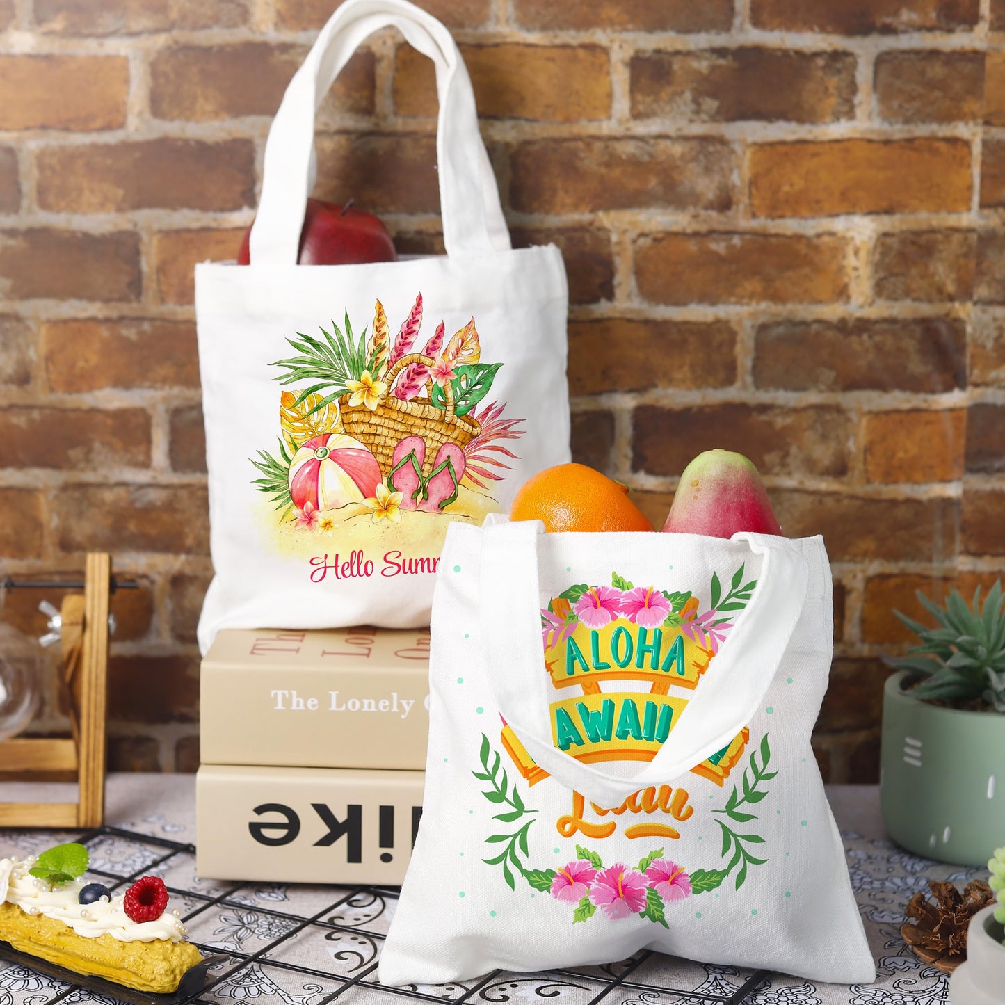 Joyclub 24 Pack Mini Sublimation Tote Bags 8 x 8.75 in Blank White Gift Bags with Handles Reusable Small Tote Bags for Heat Transfer DIY Crafts Party Favors Wedding Birthday (White)