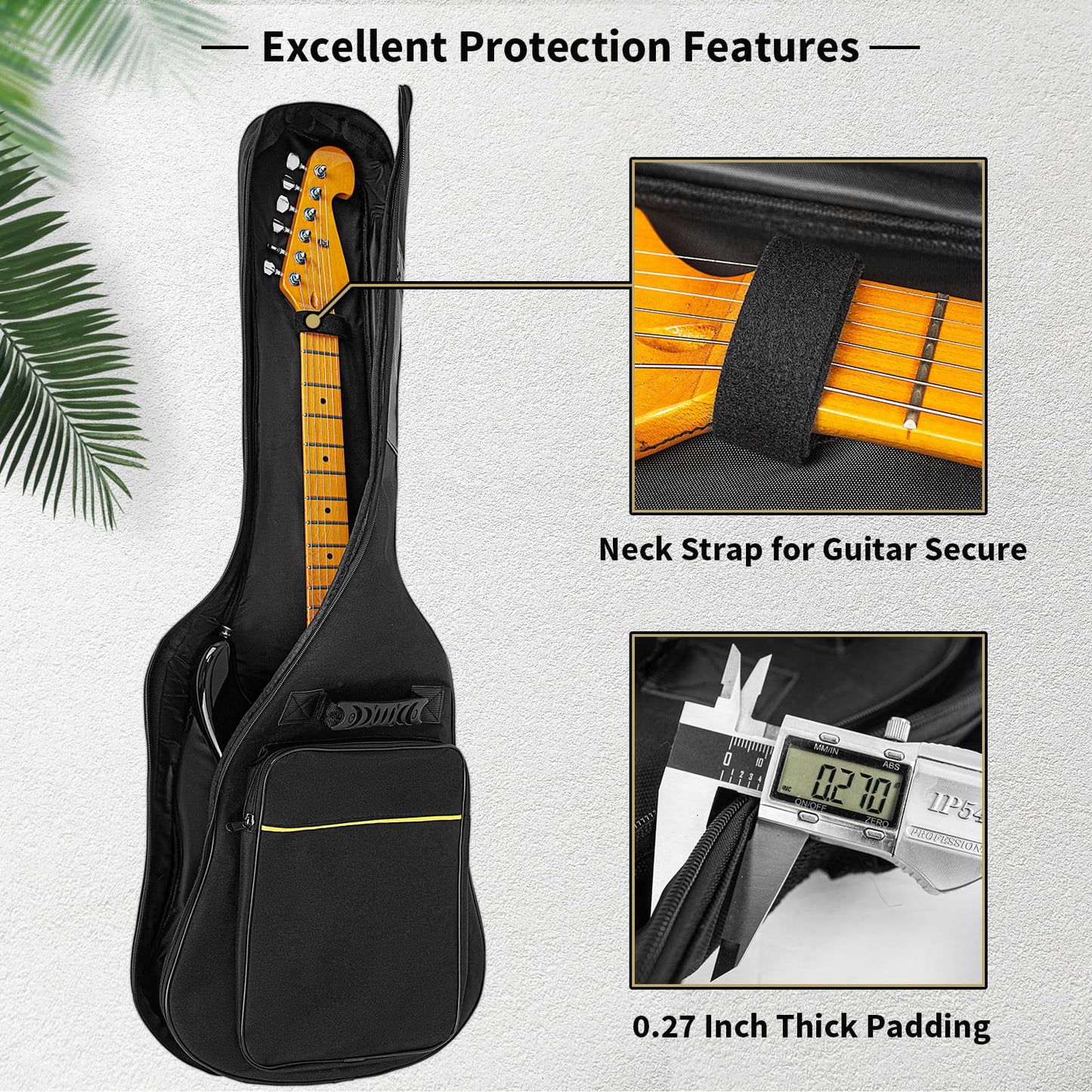 39 Inch Electric Guitar Bag Soft Guitar Case, MUZTOP 6 MM Thick Padded Electric Guitar Gig Bag Waterproof Guitar Backpack with Pockets (Black-CA)