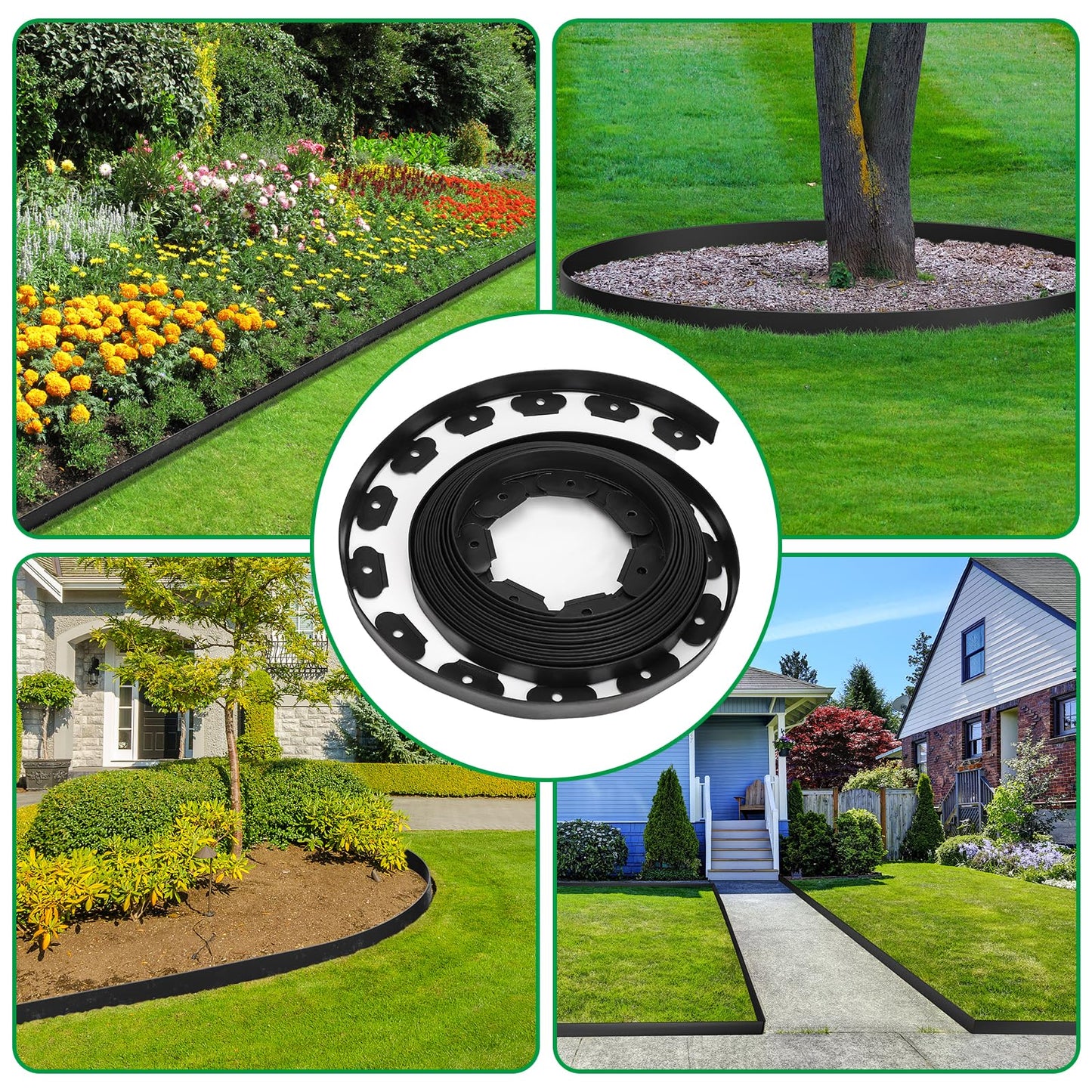 Bonviee 1.5 Inch x 66FT Garden Border Edging Kit with 100 Anchoring Spikes, Flexible Garden Edging for Landscaping, Flower Beds, Lawn, Yard, and Paver Pathways