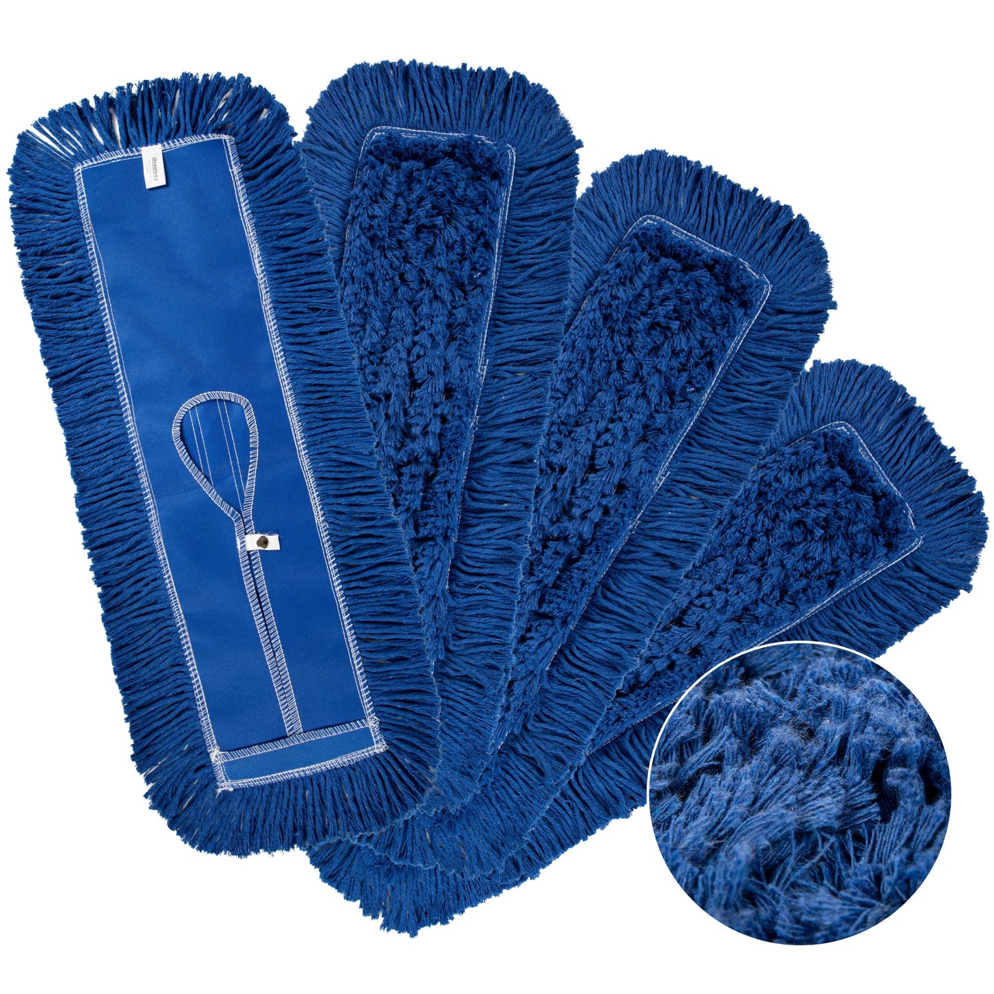 4 Pack - 24-Inch Washable Dust Mop Heads – Full Cloth, Extra Durable, Easy Button - No Clinging to Hair or Fur, Easy to Use Replacement for Commercial and Home Cleaning - iDeaology