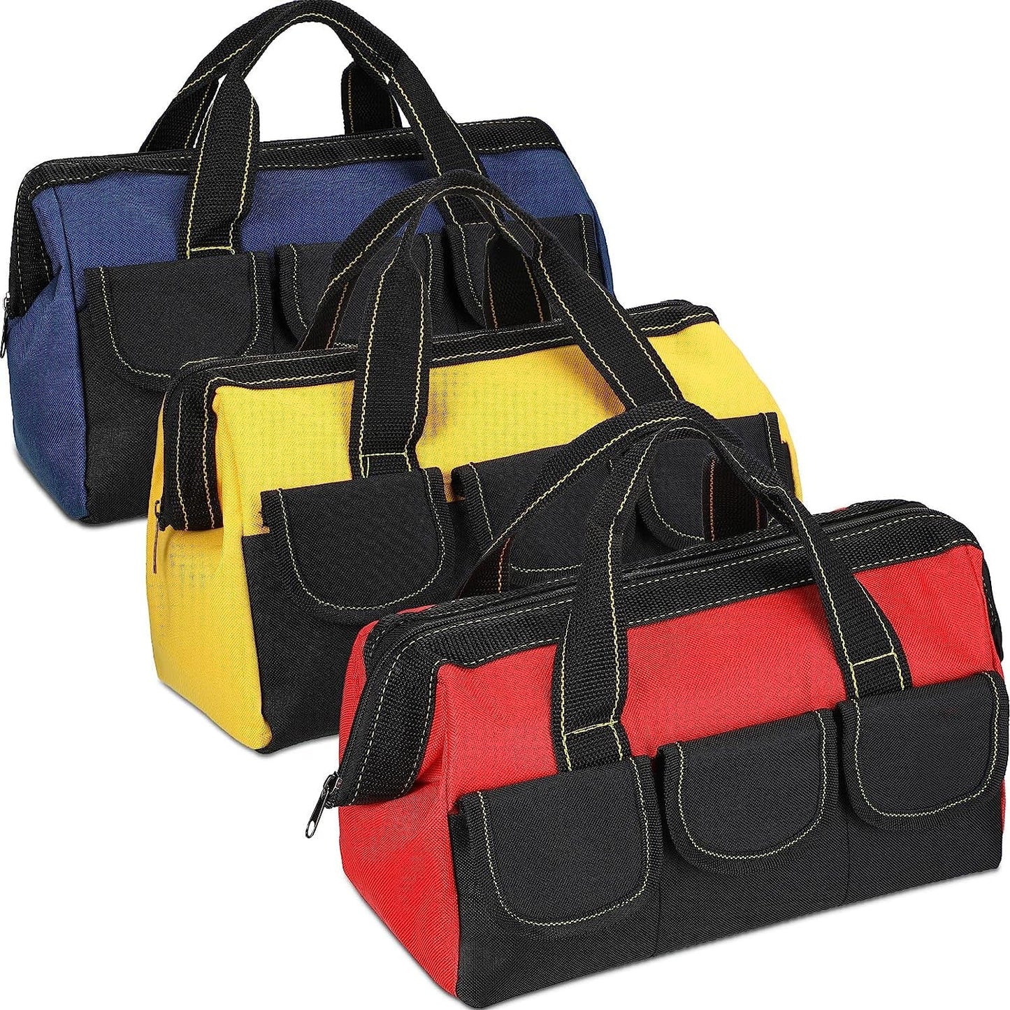 Tool Bag 13 Inch, 3 Pack Tool Bags For Men With Waterproof Hard Bottom, Heavy Duty Tool Bag Wide Mouth Tool Tote for Various Tools, Electrician Carpenter Mechanic
