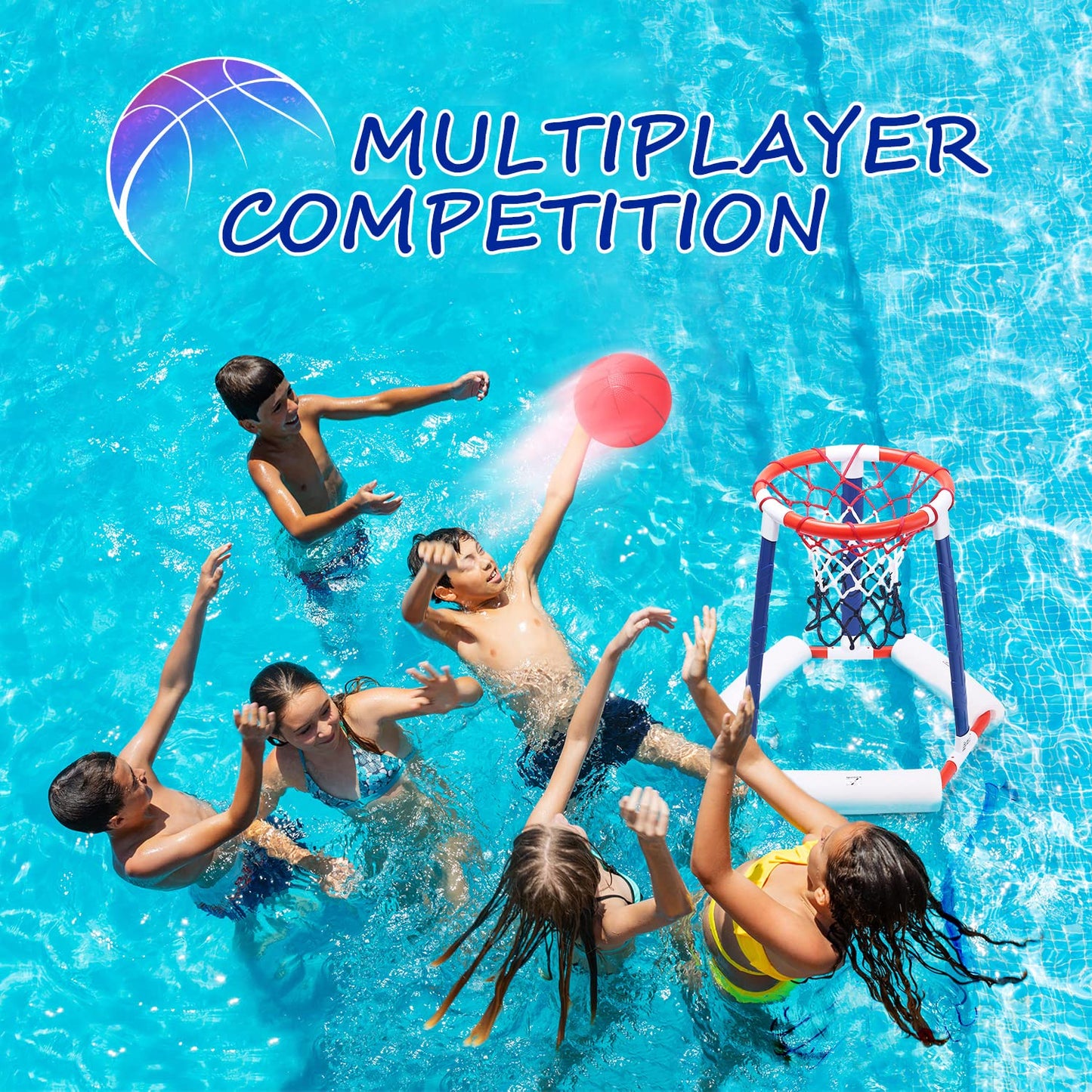 EagleStone Pool Basketball Game Toys for Swimming Pool, Floating Basketball Hoop Includes Hoop, 2 Pool Balls and Pump, Inflatable Basketball Hoop Water Basketball Game Pool Toys for Kids and Adults