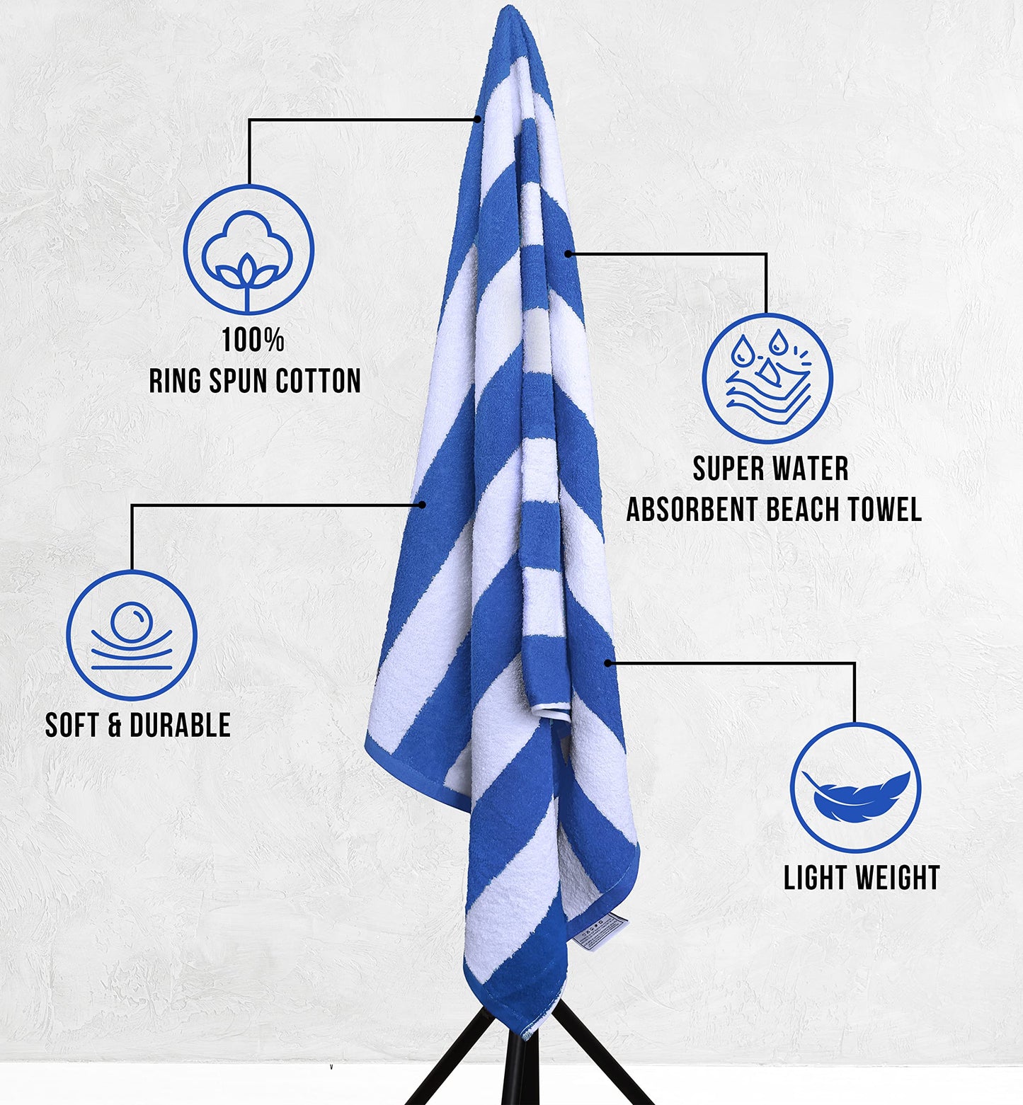 Utopia Towels 4 Pack Cabana Stripe Beach Towels (30x60 inches) - 100% Ring Spun Cotton Large Pool Towels, Soft and Quick Dry Swim Towels (Blue)