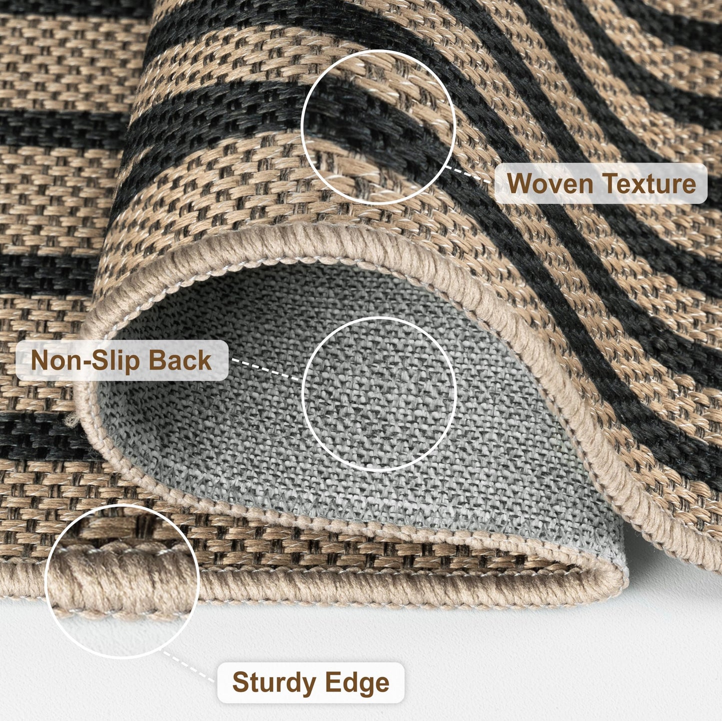 Easy Jute 3x5 Indoor Outdoor Rug, Non-Slip Absorbent Dirt Resist Front Back Door Mat, Washable Low-Profile Doormat Area Rugs for Entryway, Bedroom, Front Door, Inside Entrance, Kitchen, Black