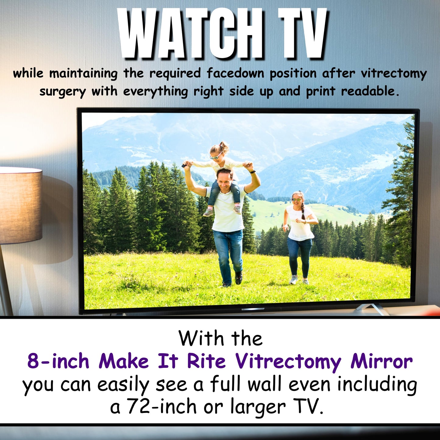 8" Rite Time 2-way Make It Rite Mirror for face down vitrectomy eye sight recovery (8" wide x 4" tall)