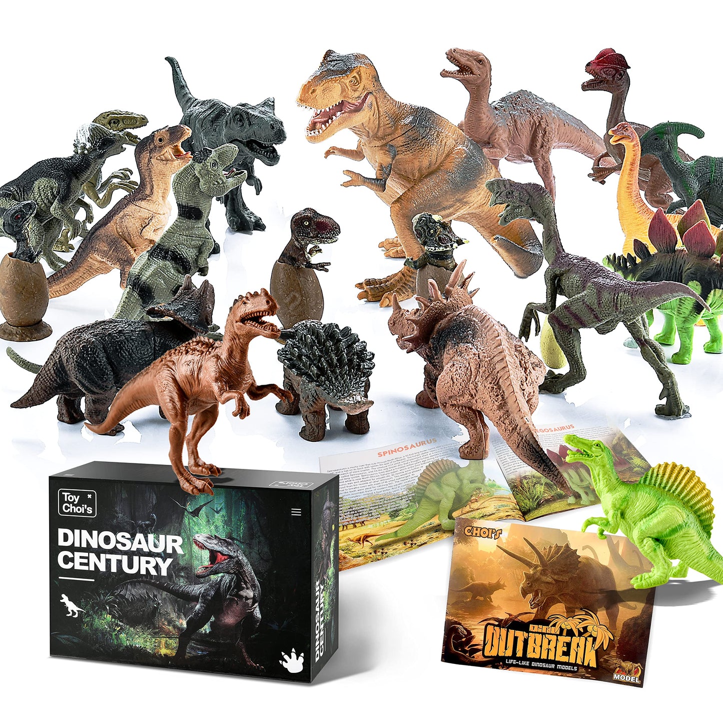 Dinosaur Toys - 20 Packs Dinosaur Figure Play Set with Educational Dinosaur Book, Toy for 3 4 5 6 7 8 Year Old Boys, Realistic Plastic Dinosaurs with Baby Dino Eggs Birthday Party Gift for Kids