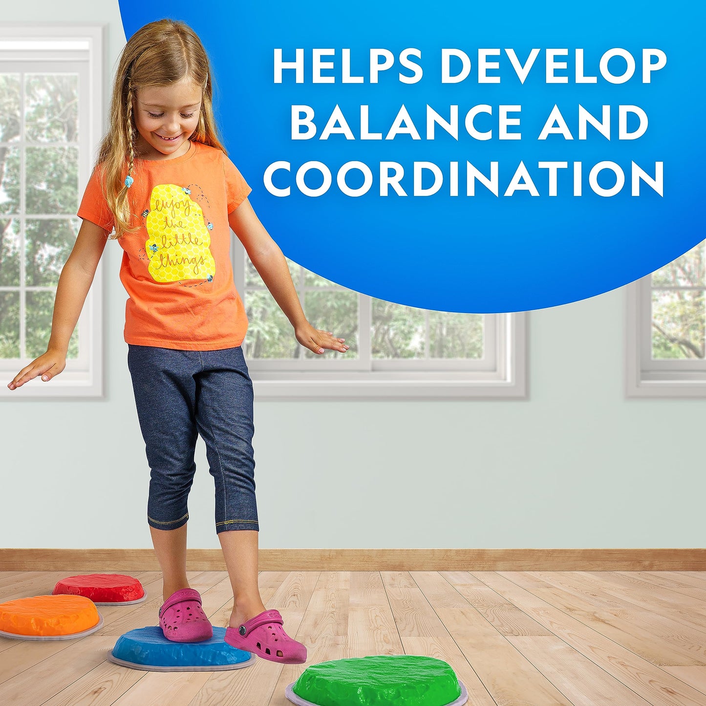 National Geographic Stepping Stones for Kids – Durable Non-Slip Balance Stones Encourage Toddler Gross Motor Skills, Indoor & Outdoor Toys, Obstacle Course (Set of 6)