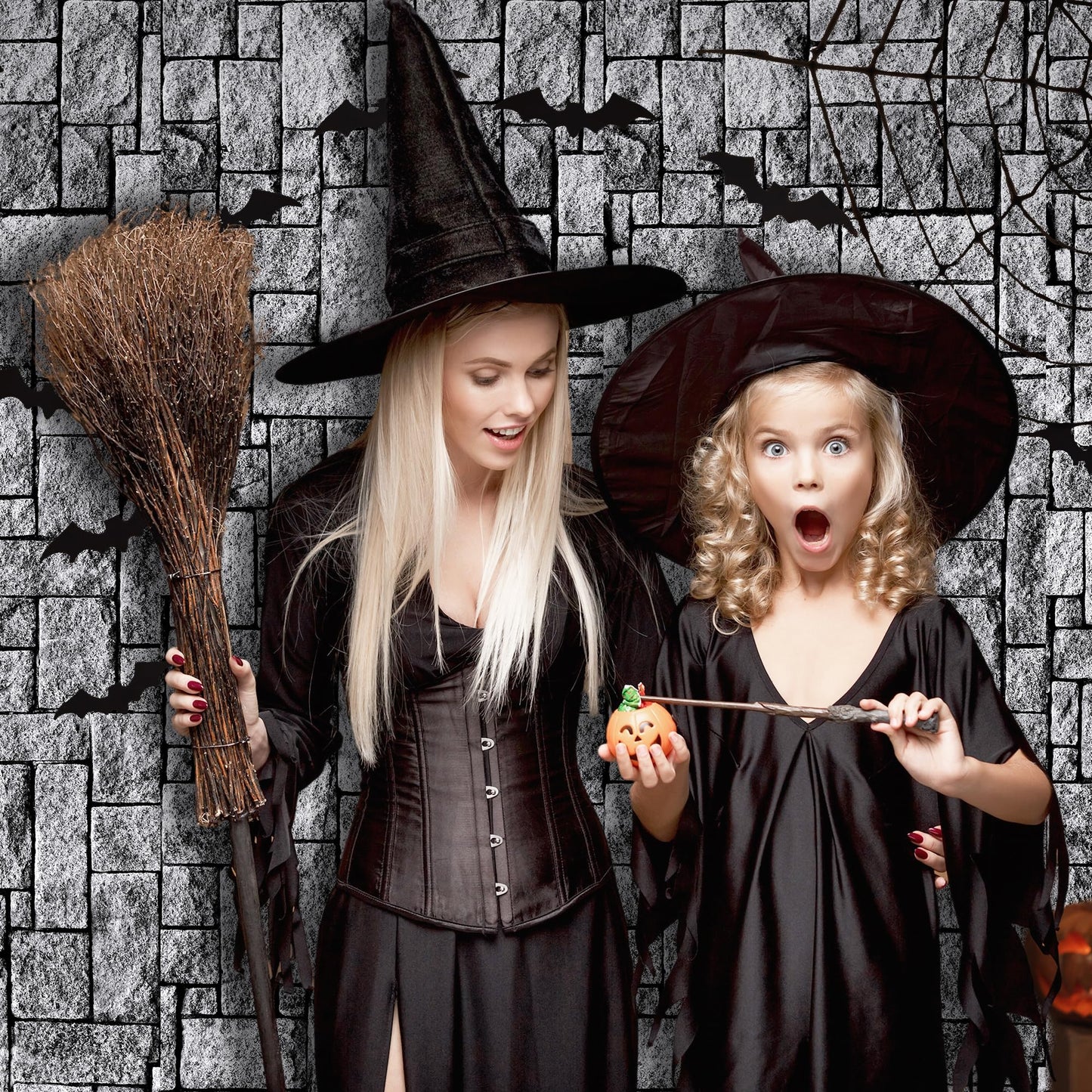 Aneco Halloween Stone Wall Tablecloth Roll with Cutter Box 120 Ft X 54 Inch Disposable Brick Stone Plastic Table Cover Medieval Brick Wall Backdrops for Castle Knight Theme Parties and Birthdays