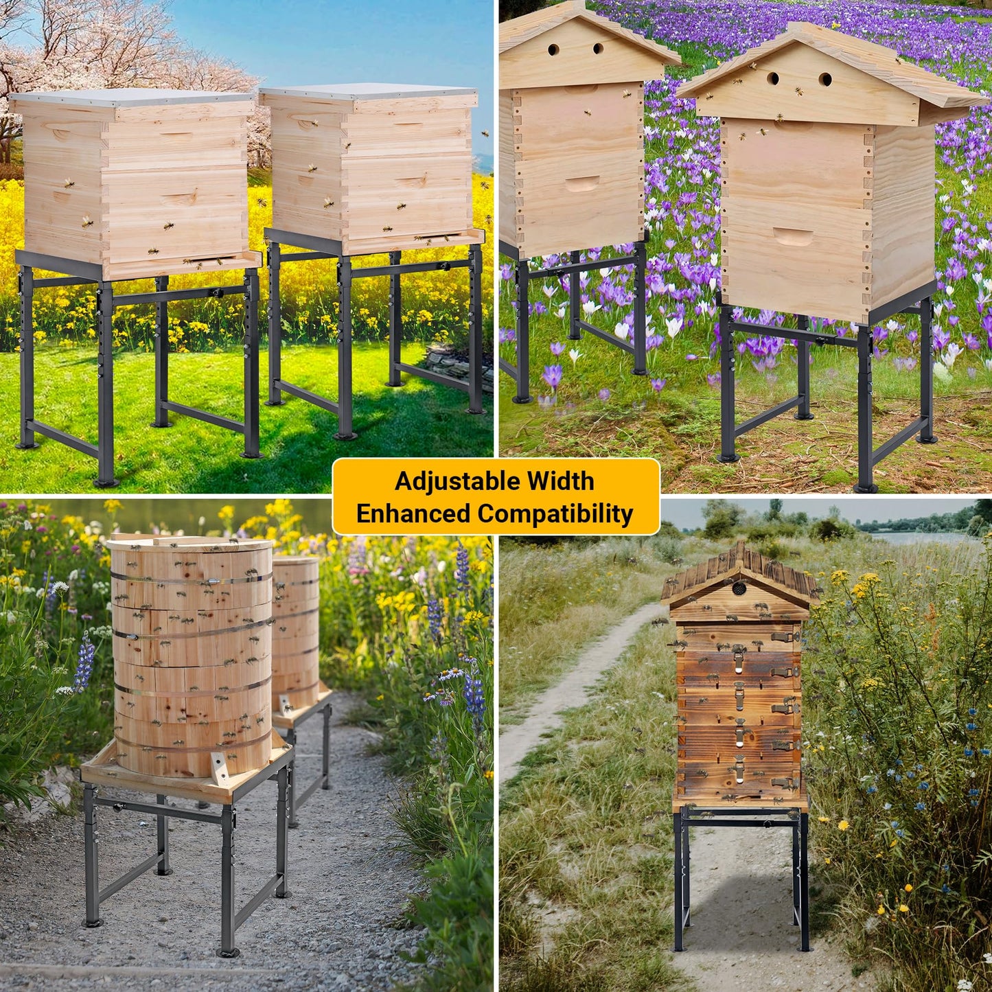 Neorexon Adjustable Metal Hive Stand, Adjustable Height(16.1”-20.9) Hive Stand Frame, Adjustable Width(15”-19”) Bee Hive Frame Stands