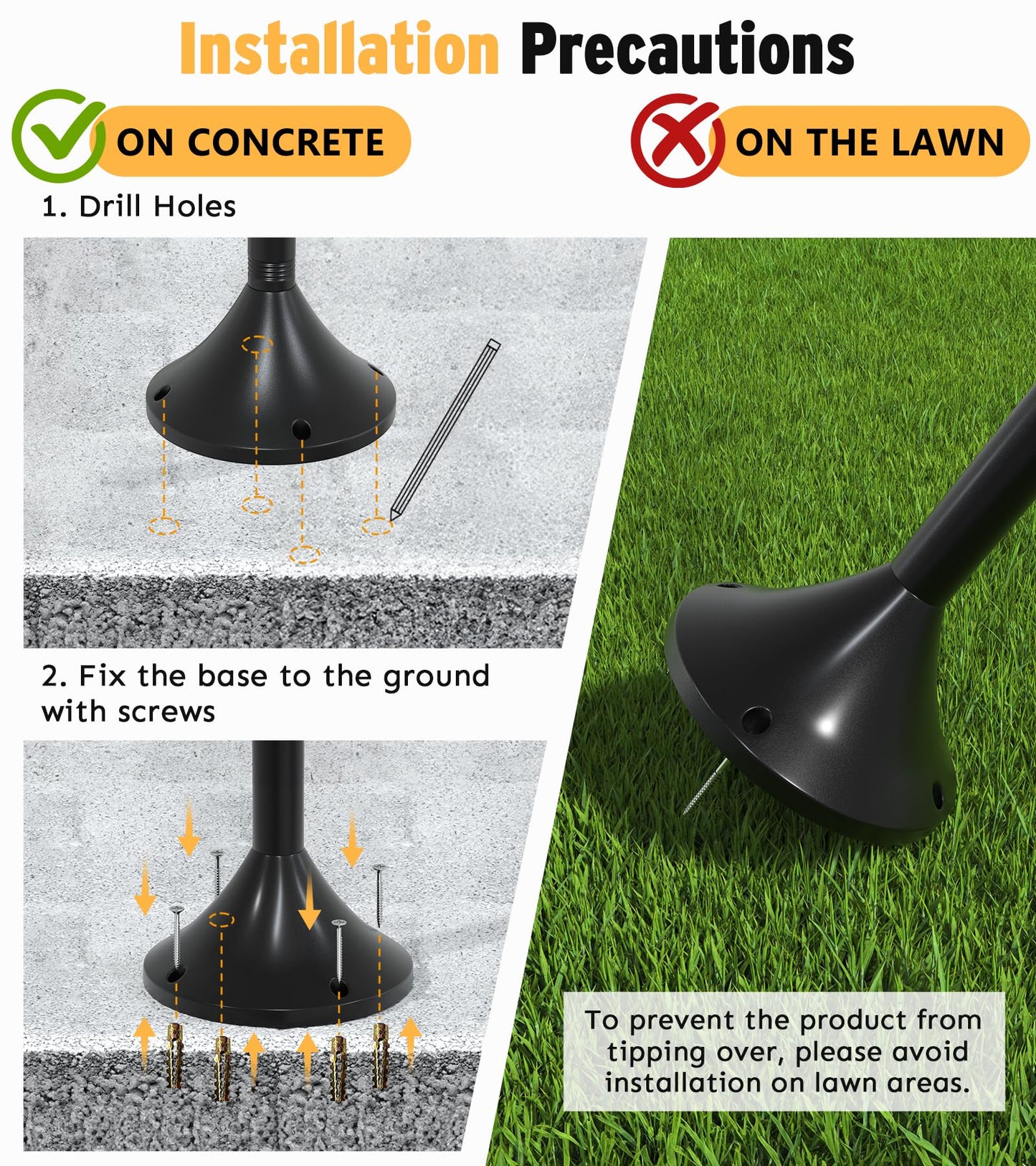 73" Aluminum Solar Lamp Post Light, 3-Head Solar Light Posts for Outside Waterproof, 90Lm Outdoor Lamps for Patio, Backyard, Front Porch Decor, Warm White, Replaceable Bulb