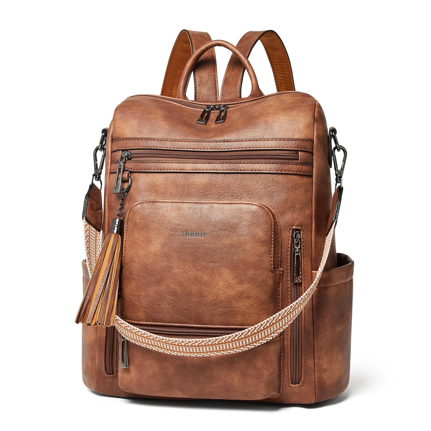 Shrrie Laptop Backpack for Women Vegan Leather 15.6 inch Laptop Bag Large Travel Backpack Purse for Business College Work Brown1
