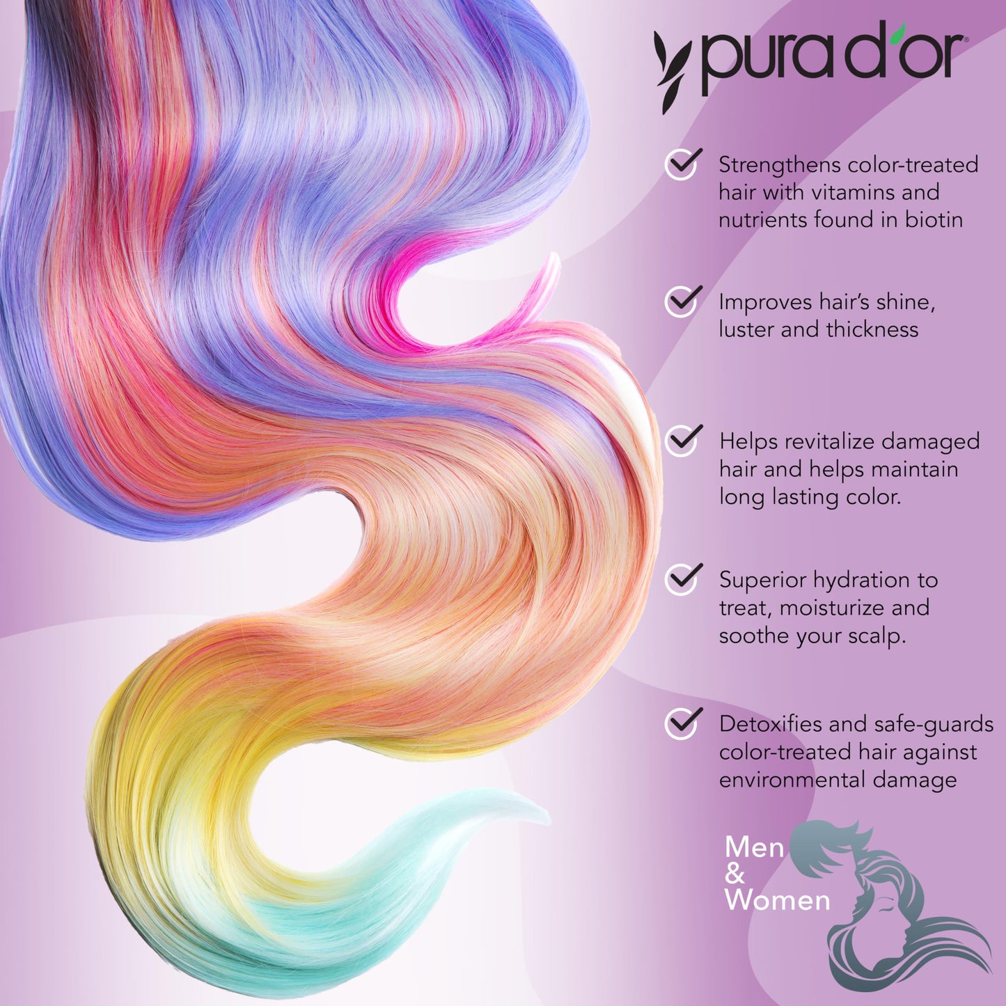 PURA D'OR Professional Grade Purple Biotin ColorHarmony Shampoo & Conditioner Set (16oz x 2) Blonde, Silver & Color Treated Hair - Keratin, Bamboo Fiber, Sulfate Free, Natural Ingredients: Men & Women