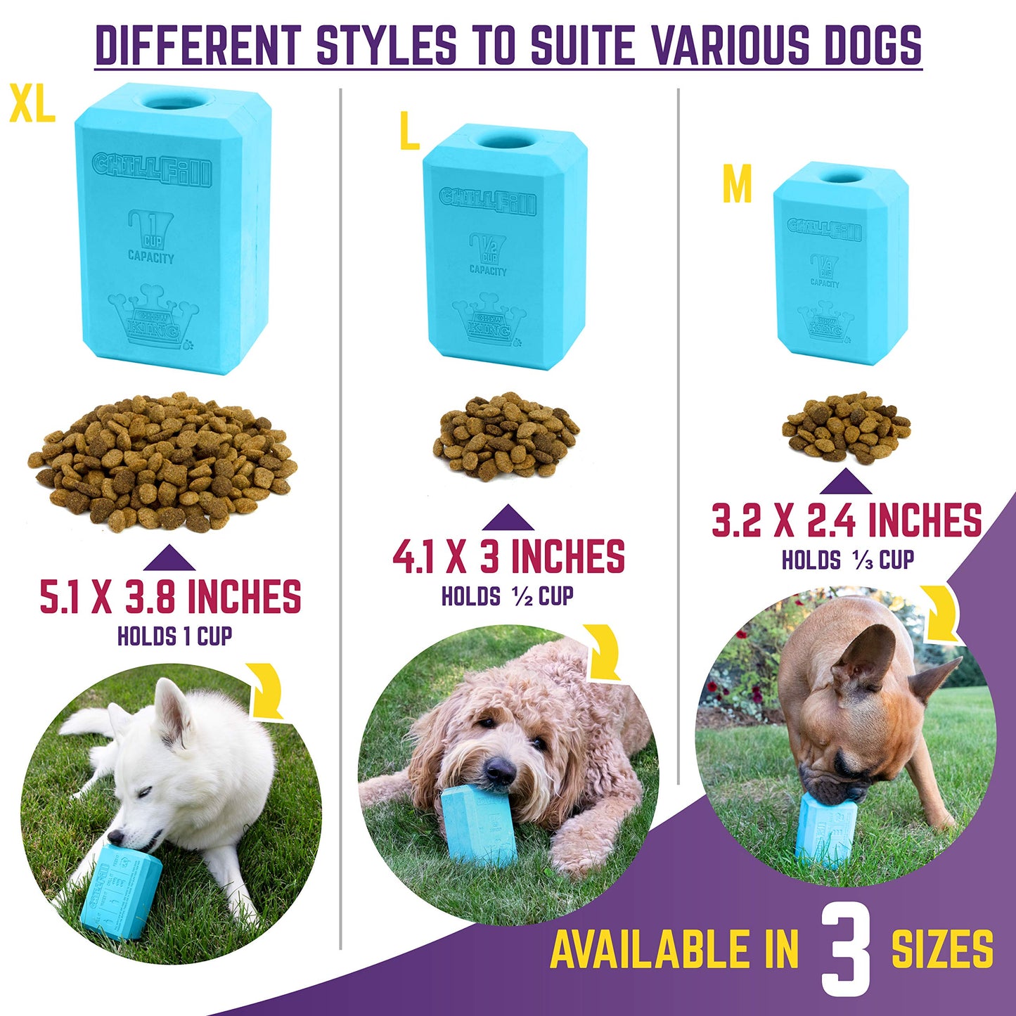 Chew King Premium Treat Dog Toy, XL, Extremely Durable Natural Rubber Fillable Toy Collection, Frozen Feeding, All Breed Sizes