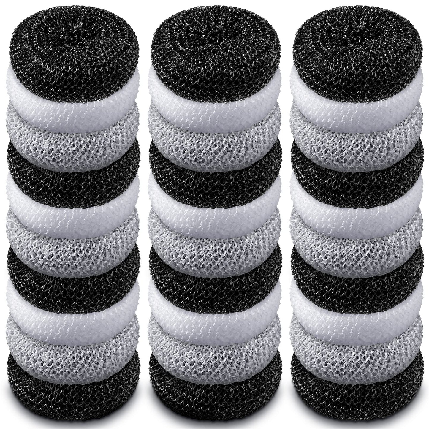 Blulu Plastic Dish Scrubbers for Dishes Pot Round Nylon Pad, Mesh Scouring Non Scratch Pads(Simple Colors,30 Pieces)