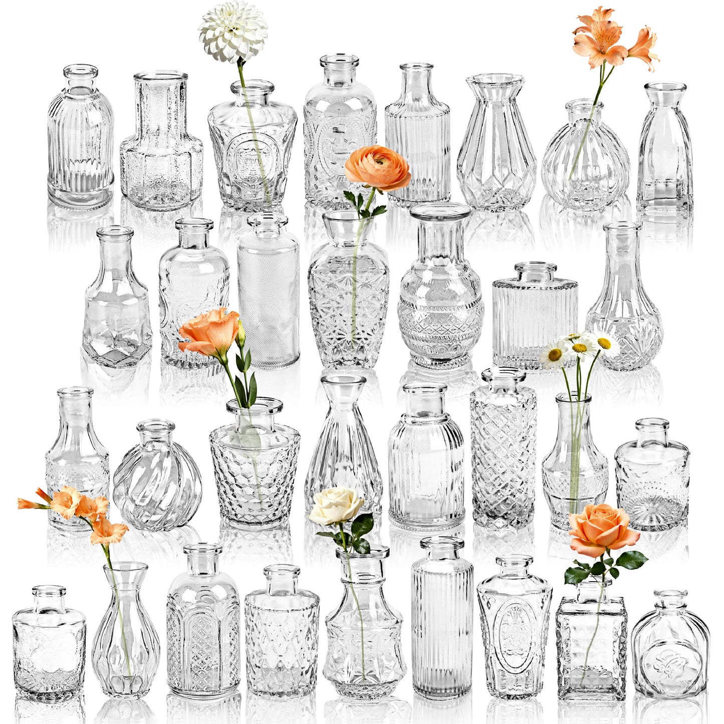 Der Rose 32pcs Small Glass Bud Vases Bulk, Clear Flower Vases for Home Dining Table & Wedding Centerpieces Decor