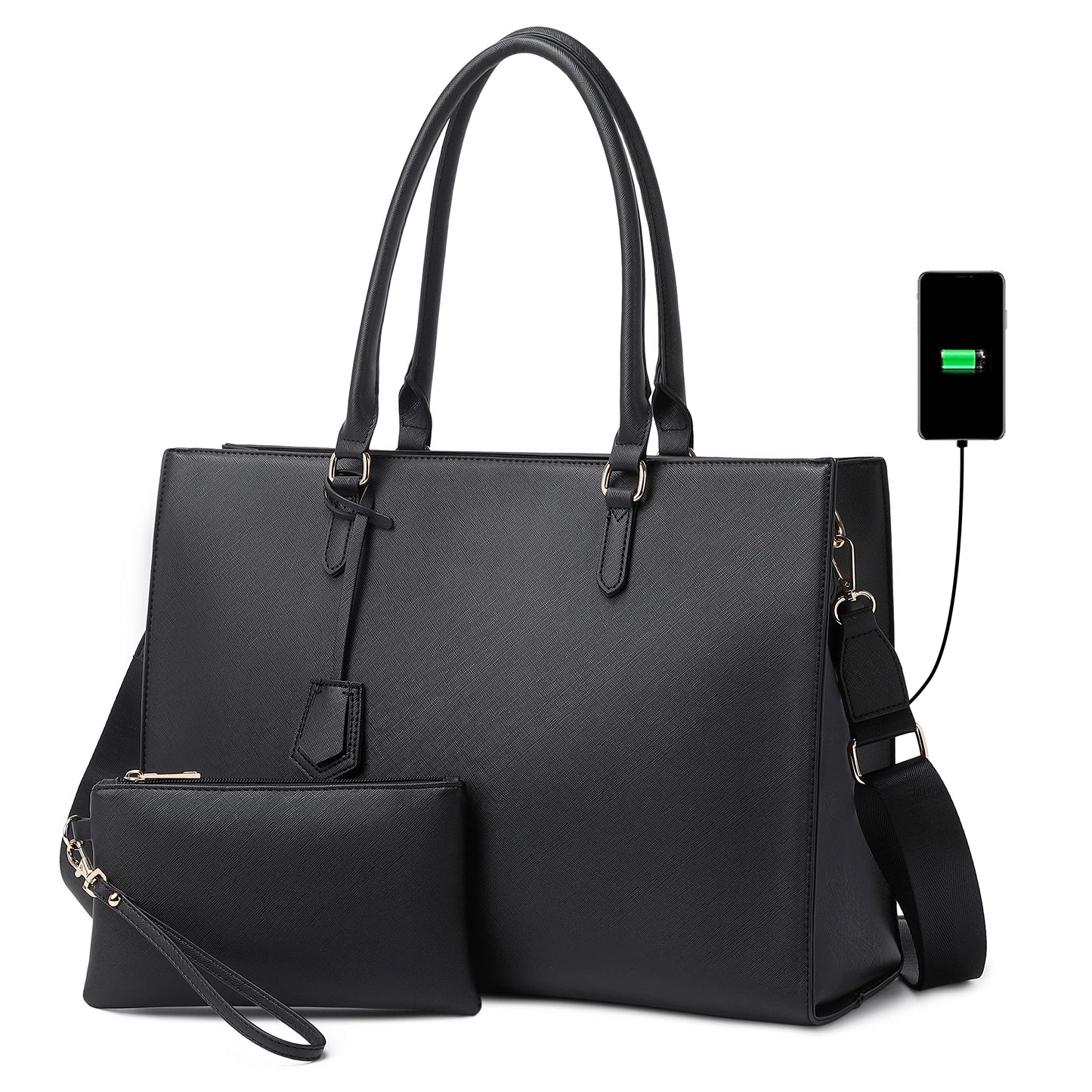 Laptop Bag for Women 17 inch Casual Work Bags for Women with USB Charging Port Laptop Tote Bag for Women with Clutch Purse