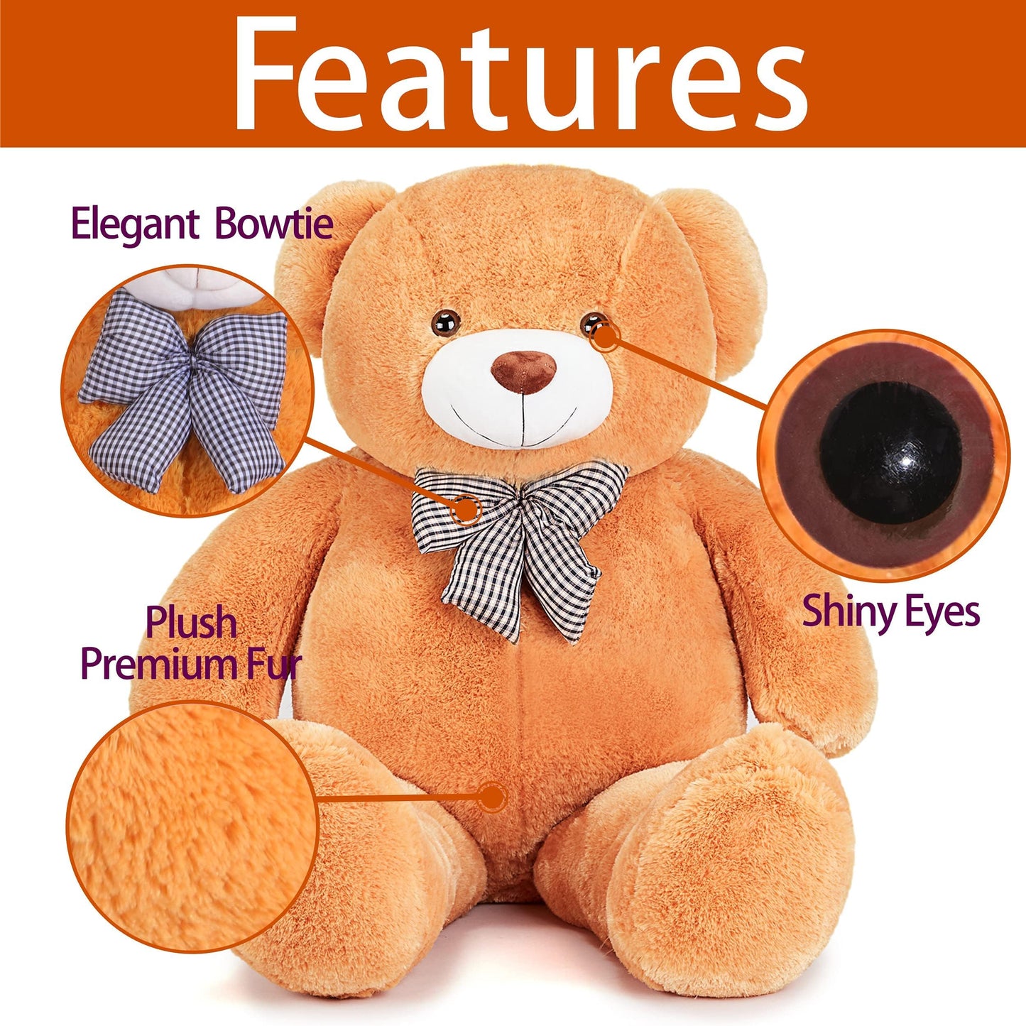 IKASA Giant Teddy Bear Stuffed Animal,Large Soft Toys Cute Plush Toy,Jumbo Big Oversized Fat Bears Animals Huge Life Size,Gifts for Kids Girls Boys Childrens (Brown, 30 inches)