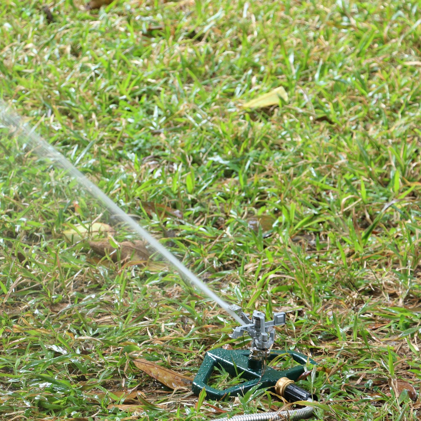 STYDDI Metal Pulsating Impact Sprinkler with Metal Base, Heavy Duty Adjustable Circular Zinc Impulse Sprinkler for Lawn, Yard and Large Area, Water Coverage up to 5,800 Sq. ft