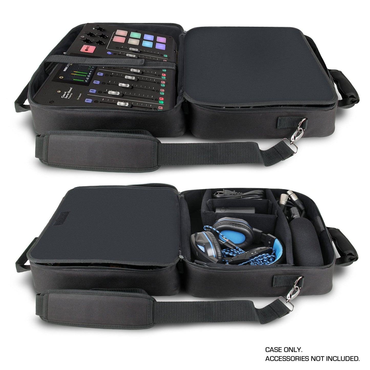 USA GEAR Audio Mixer Case - Podcast Mixer Travel Case with Scratch-Resistant Interior & Customizable Storage - Compatible with RODECaster Pro, RODECaster Pro II, RC Duo & More Audio Equipment (Black)