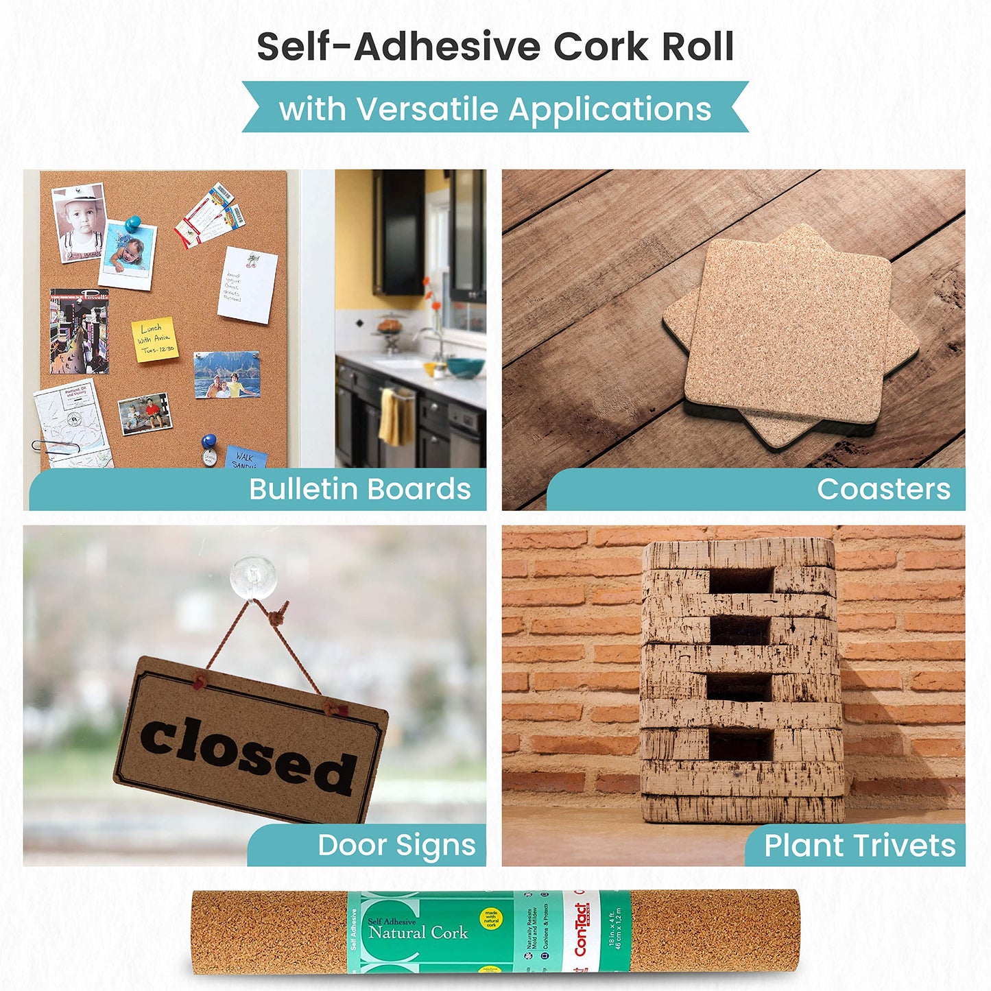 Con-Tact Brand Self-Adhesive Shelf and Drawer Liner, 18-Inches by 4-Feet, Natural Cork, Pack of 6