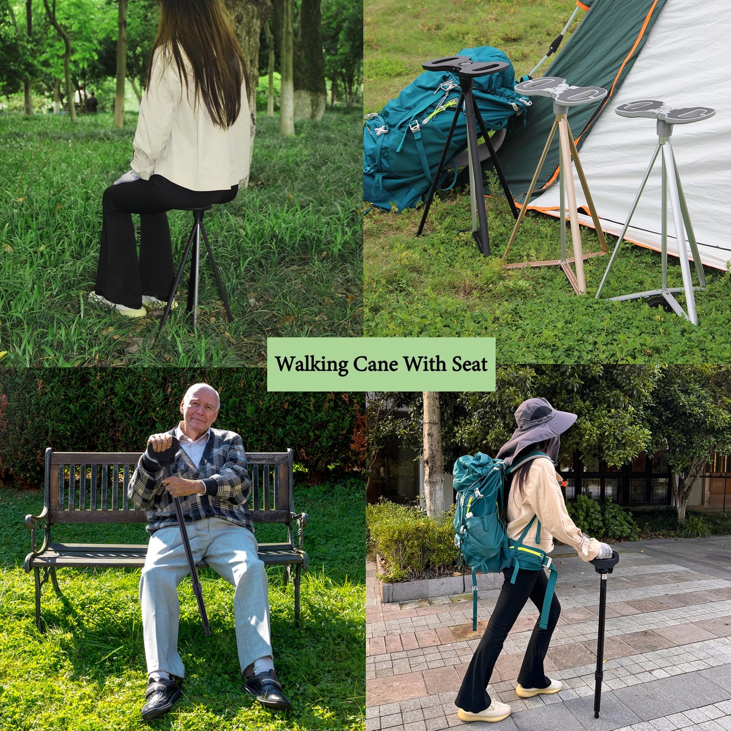 PLOGGING Walking Cane with Seat for Men & Women,Portable Cane Seat with Carry Bag,Lightweight Anti-Slip Walking Stick for Seniors & Adults,Foldable Adjustable Crutches Chair for Travel Hiking